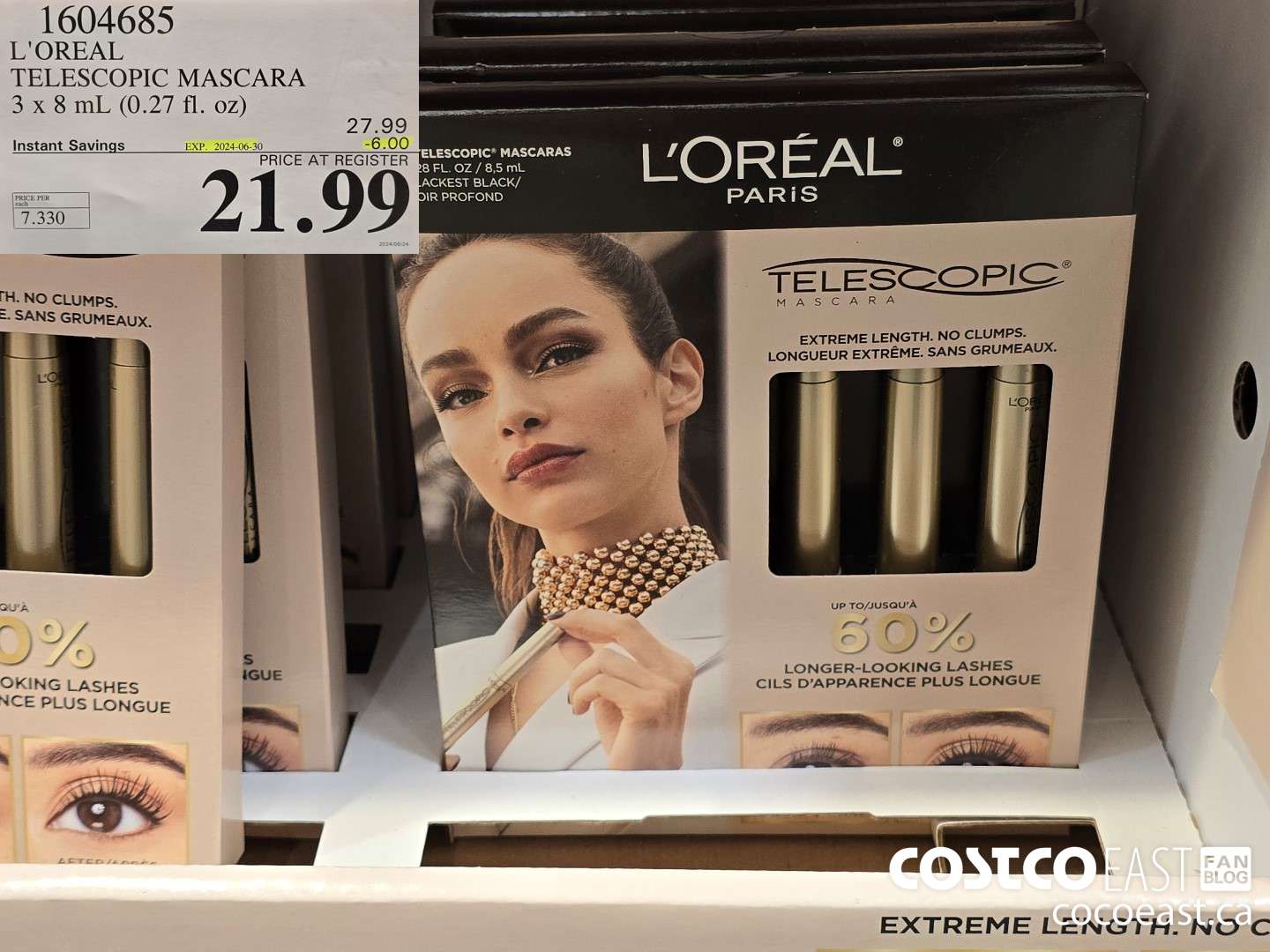 1604685 L'OREAL TELESCOPIC MASCARA 3 x 8 mL (0.27 fl. oz) ($6.00 INSTANT SAVINGS EXPIRES ON 2024-06-30) $21.99