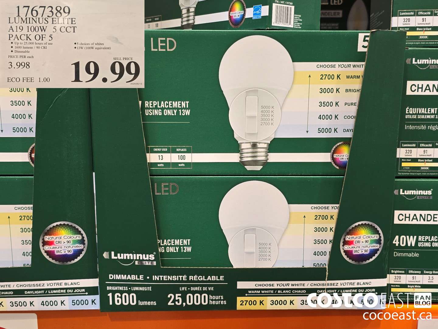 1767389 LUMINUS ELITE A19 100W 5 CCT PACK OF 5 $19.99