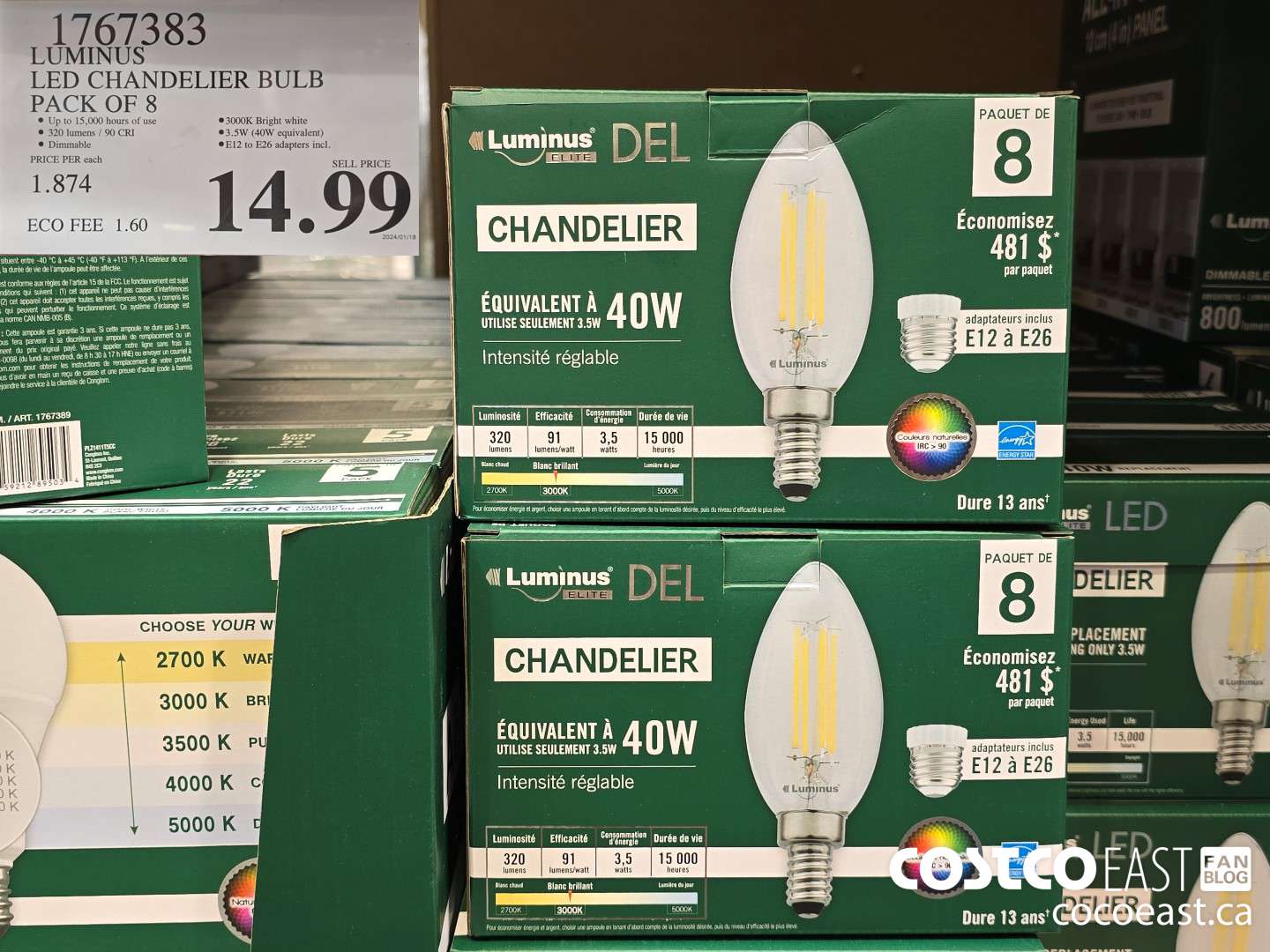 1767383 LUMINUS LED CHANDELIER BULB PACK OF 8 $14.99