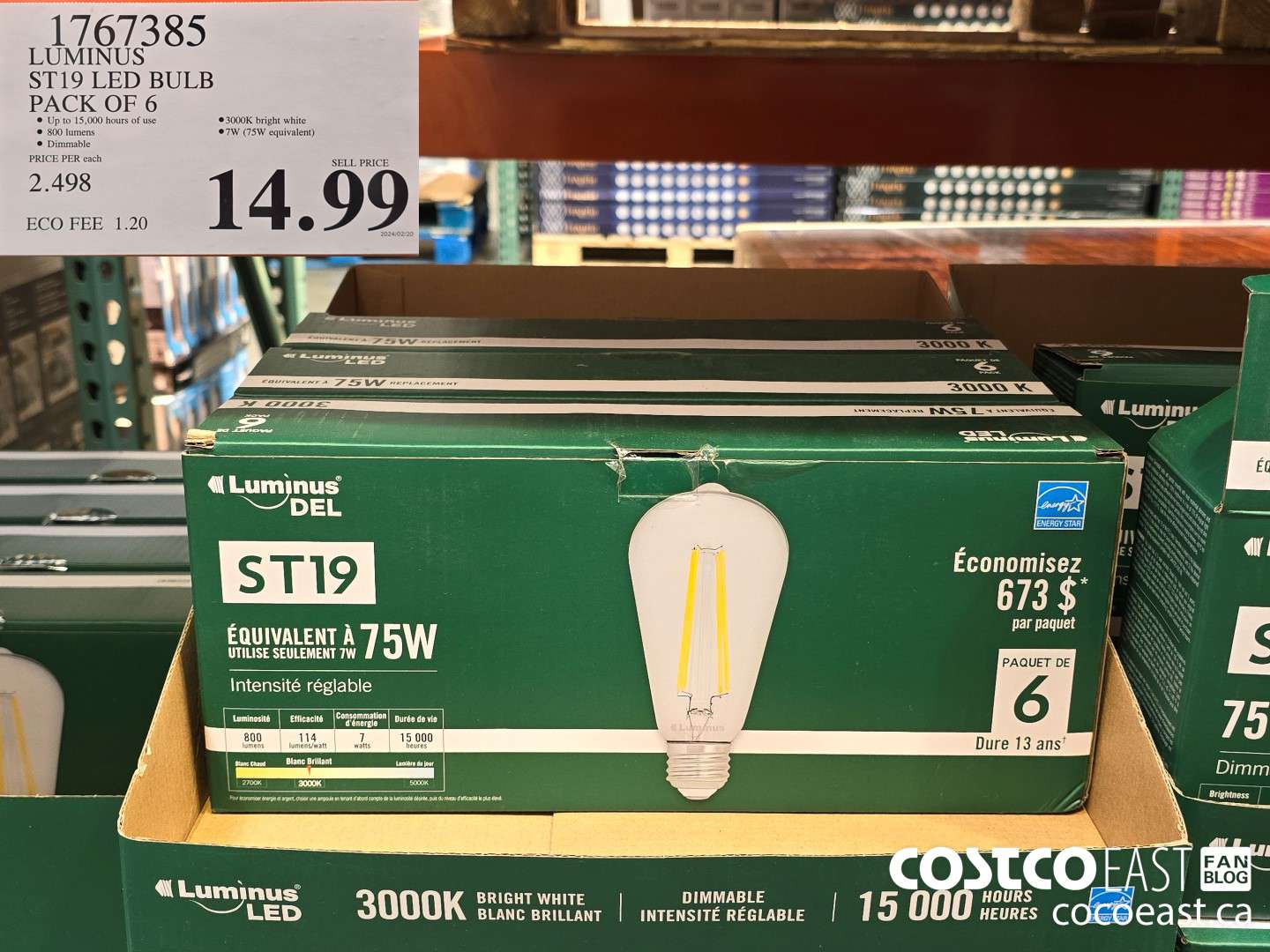 1767385 LUMINUS ST19 LED BULB PACK OF 6 $14.99