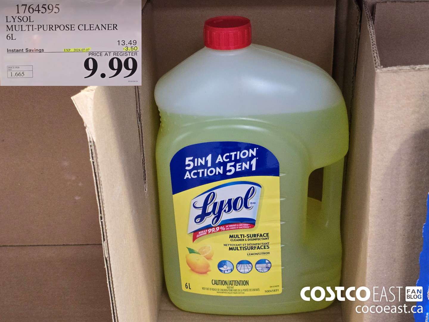 1764595 LYSOL MULTI-PURPOSE CLEANER 6L ($3.50 INSTANT SAVINGS EXPIRES ON 2024-07-07) $9.99