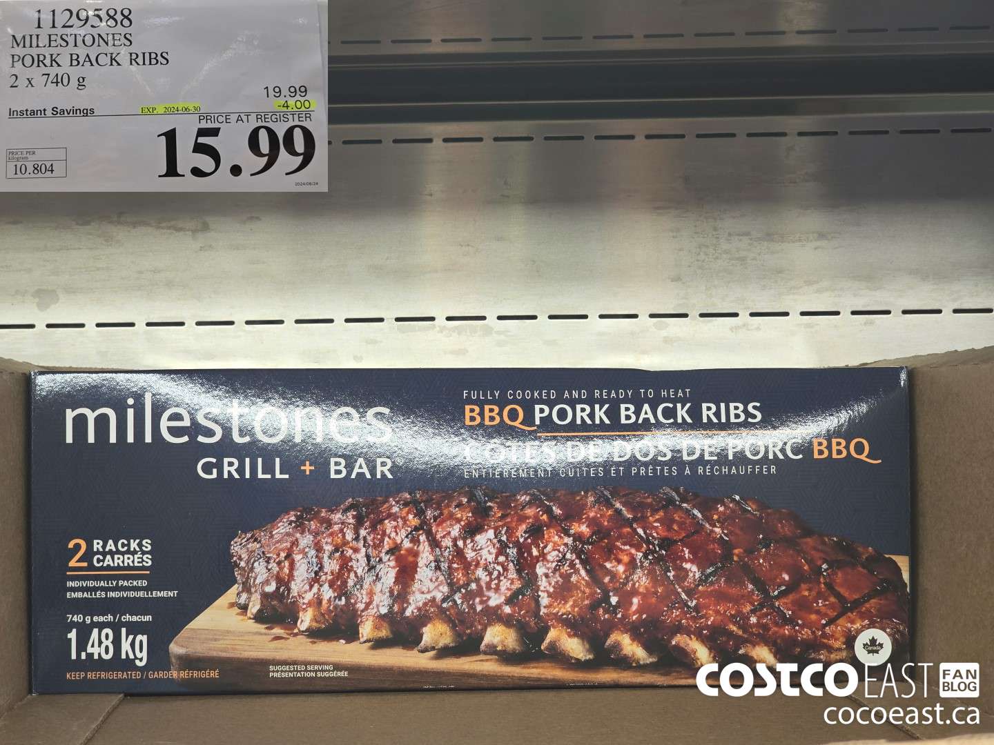 1129588 MILESTONES PORK BACK RIBS 2 x 740 G ($4.00 INSTANT SAVINGS EXPIRES ON 2024-06-30) $15.99