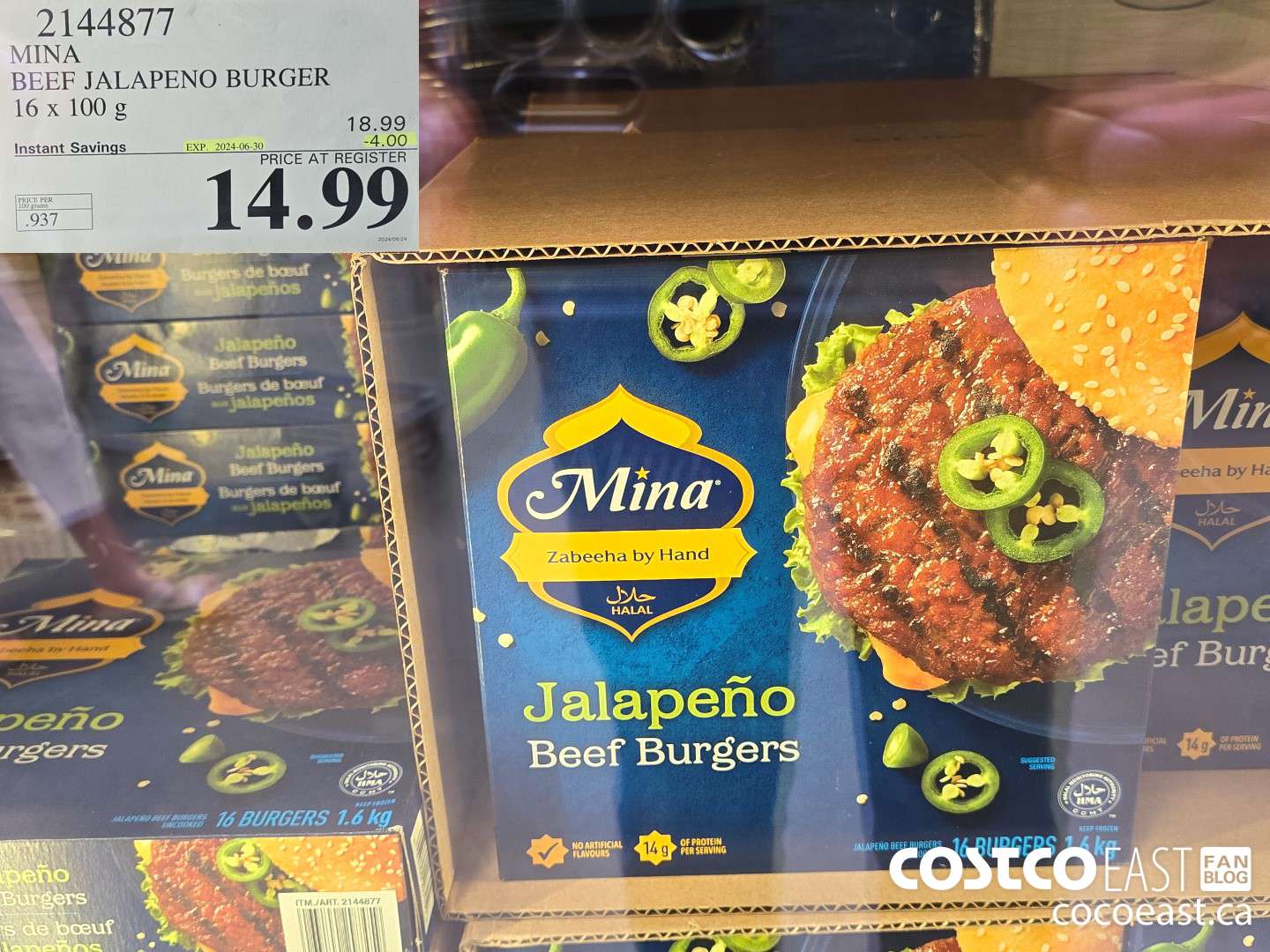 2144877 MINA BEEF JALAPENO BURGER 16 x 100 g ($4.00 INSTANT SAVINGS EXPIRES ON 2024-06-30) $14.99