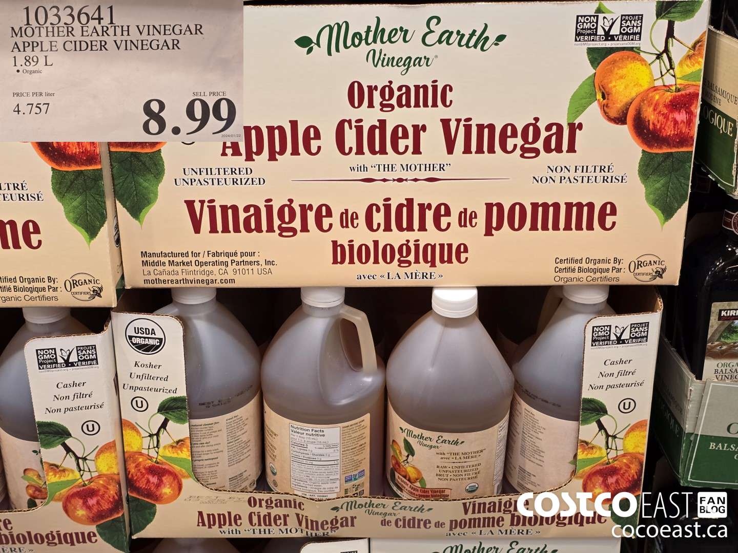 1033641 MOTHER EARTH VINEGAR APPLE CIDER VINEGAR 1.89 L $8.99