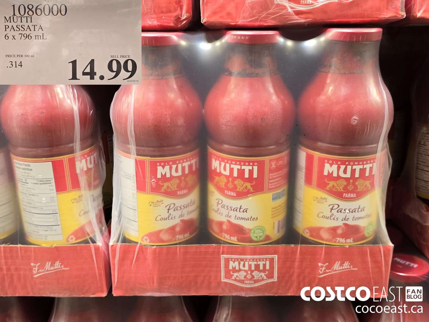 1086000 MUTTI PASSATA 6 X 796 ML $14.99