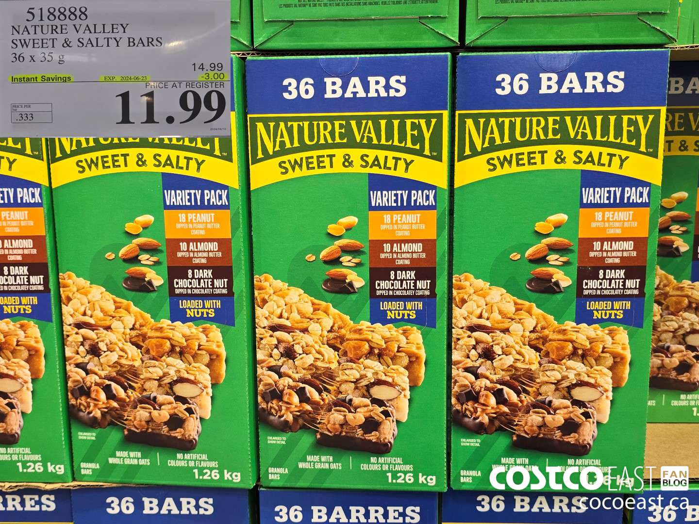 518888 NATURE VALLEY SWEET & SALTY BARS 36 X 35G ($3.00 INSTANT SAVINGS EXPIRES ON 2024-06-23) $11.99