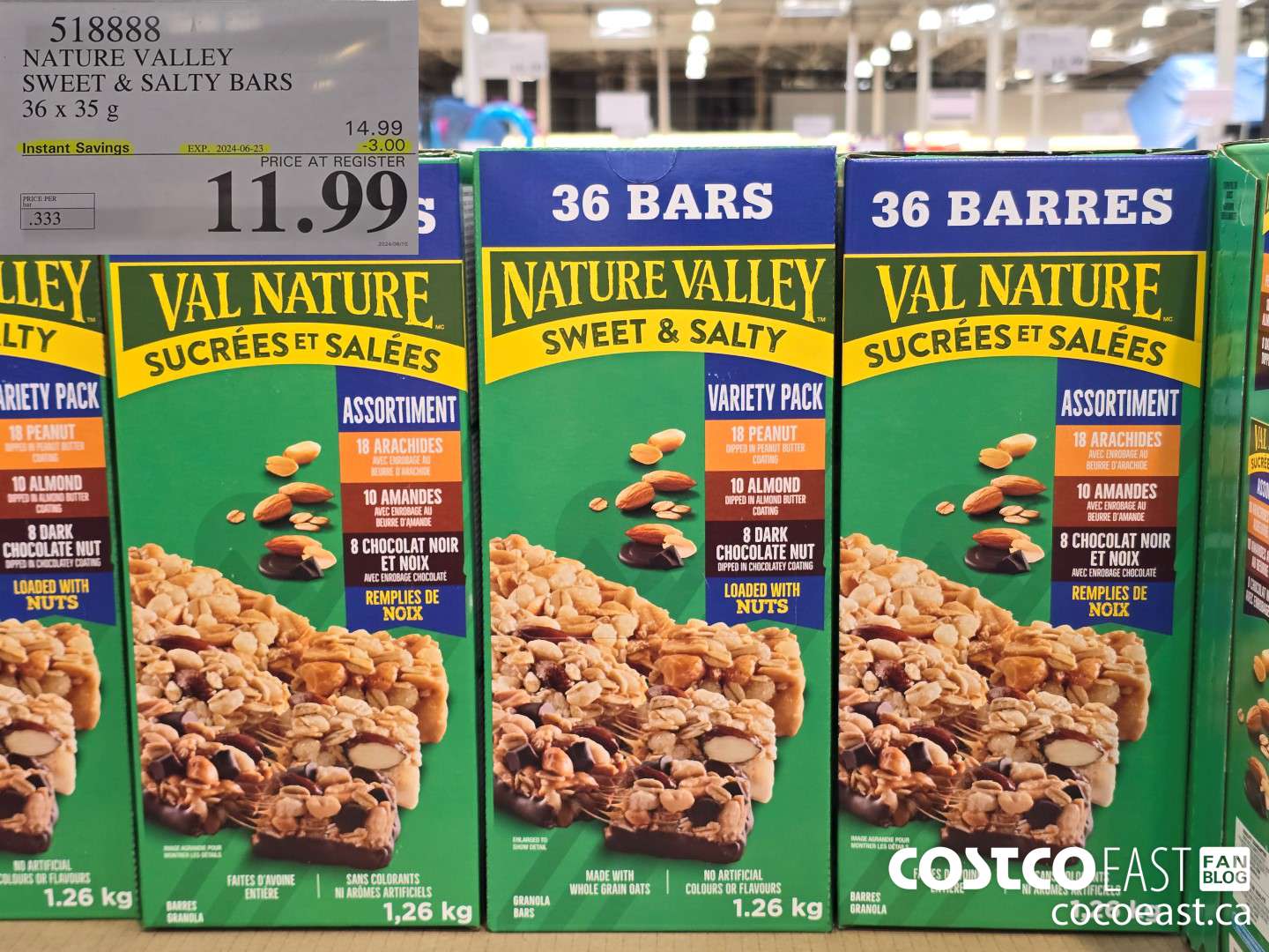 518888 NATURE VALLEY SWEET & SALTY BARS 36 X 35G ($3.00 INSTANT SAVINGS EXPIRES ON 2024-06-23) $11.99