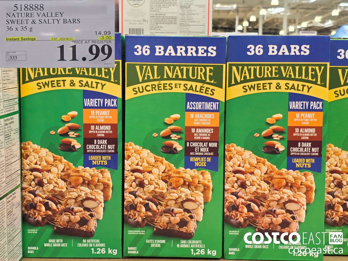 5188388 NATURE VALLEY SWEET & SALTY BARS 36 X 35 G ($3.00 INSTANT SAVINGS EXPIRES ON 2024-06-23) $11.99