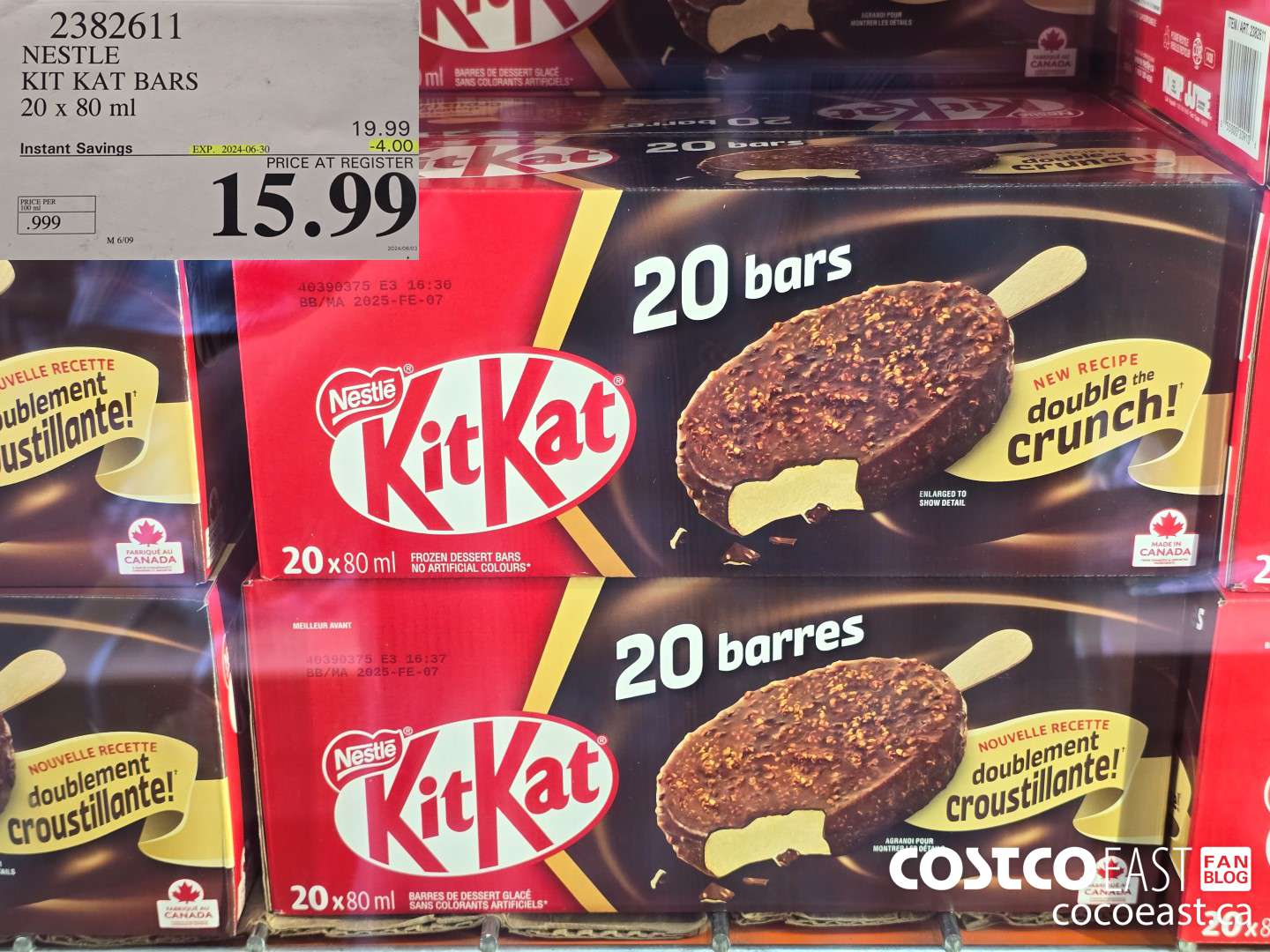2382611 NESTLE KIT KAT BARS 20 x 80 ml ($4.00 INSTANT SAVINGS EXPIRES ON 2024-06-30) $15.99