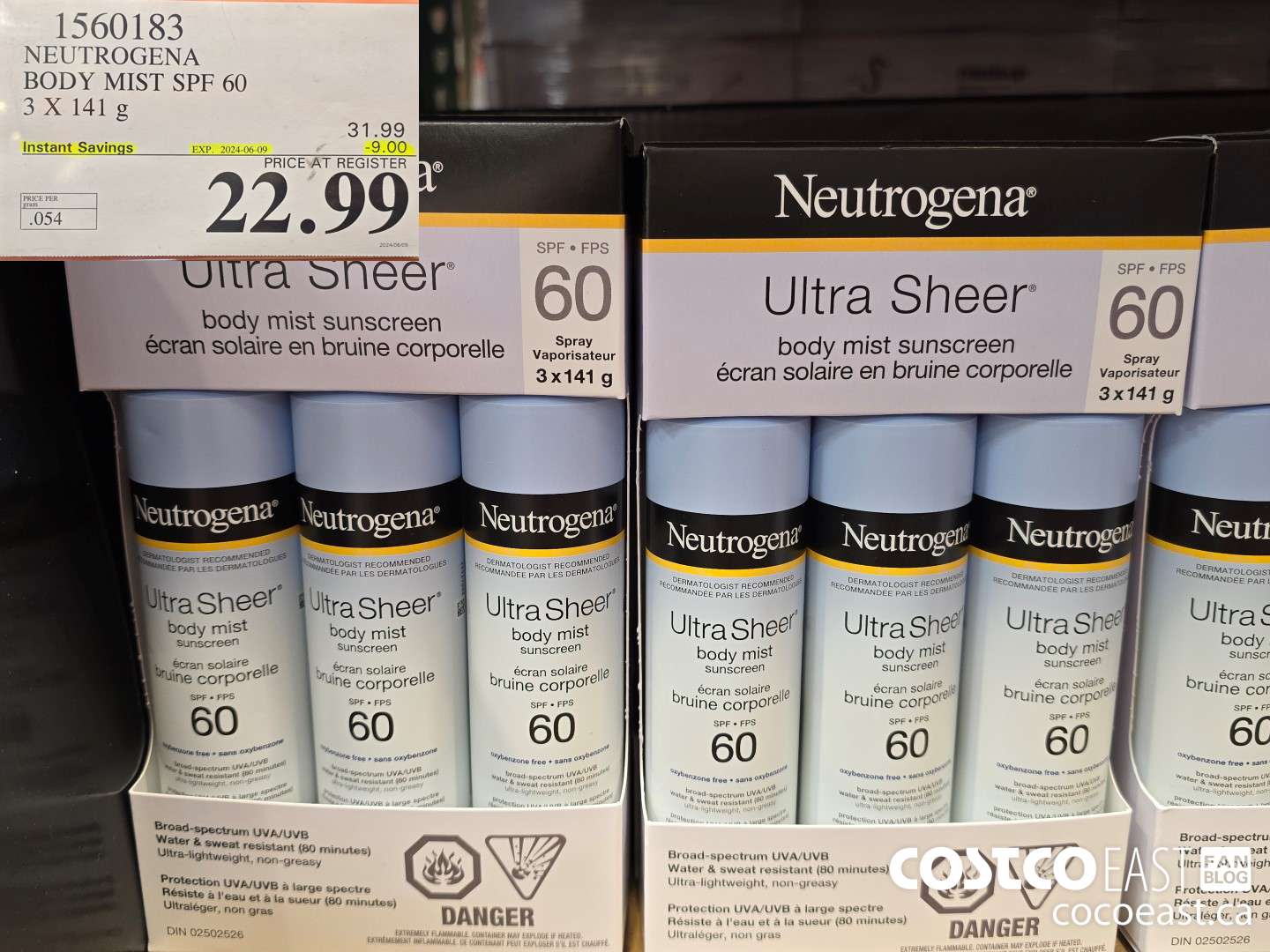 1560183 NEUTROGENA BODY MIST SPF 60 3 X 141 g ($9.00 INSTANT SAVINGS EXPIRES ON 2024-06-09) $22.99