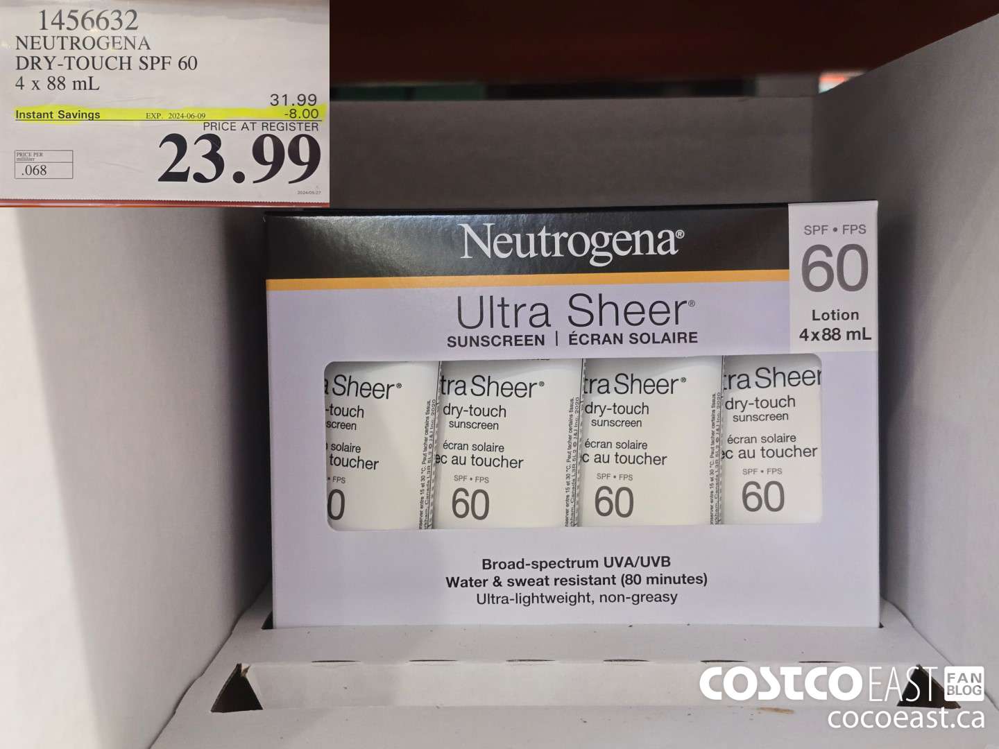 1456632 NEUTROGENA DRY-TOUCH SPF 60 4x 88 mL ($8.00 INSTANT SAVINGS EXPIRES ON 2024-06-09) $23.99