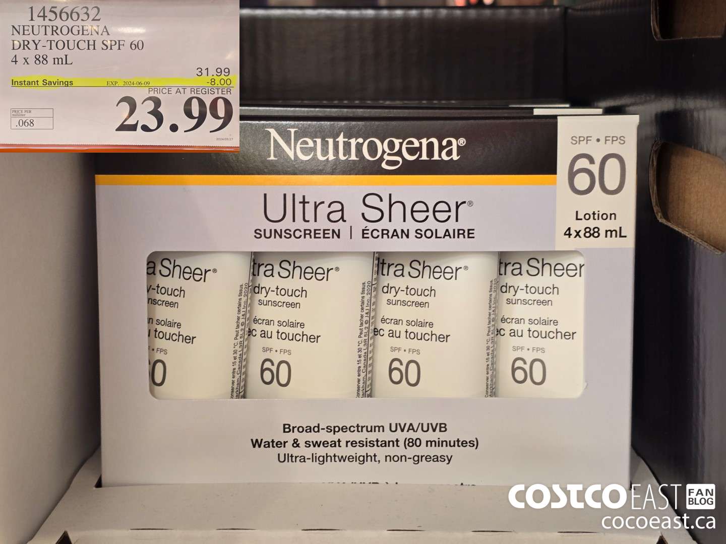 1456632 NEUTROGENA DRY-TOUCH SPF 60 4x 88 mL ($8.00 INSTANT SAVINGS EXPIRES ON 2024-06-09) $23.99