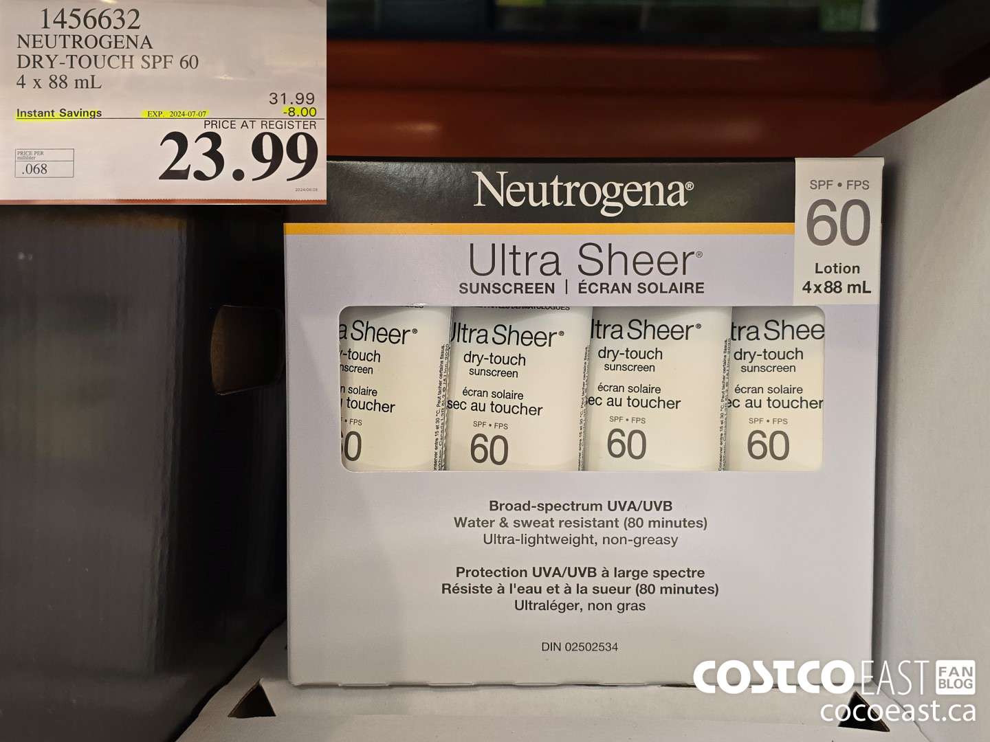 1456632 NEUTROGENA DRY-TOUCH SPF 60 4x 88 mL ($8.00 INSTANT SAVINGS EXPIRES ON 2024-07-07) $23.99