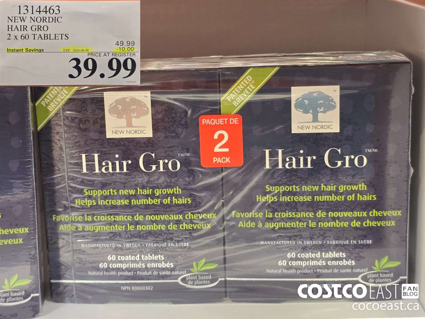 1314463 NEW NORDIC HAIR GRO 2 x 60 TABLETS ($10.00 INSTANT SAVINGS EXPIRES ON 2024-06-09) $39.99