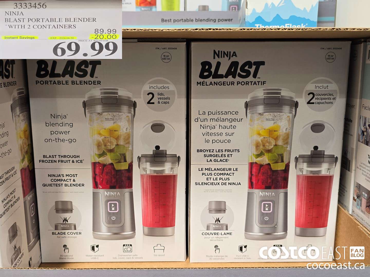 3333456 NINJA BLAST PORTABLE BLENDER 2 CONTAINERS ($20.00 INSTANT SAVINGS EXPIRES ON 2024-06-30) $69.99
