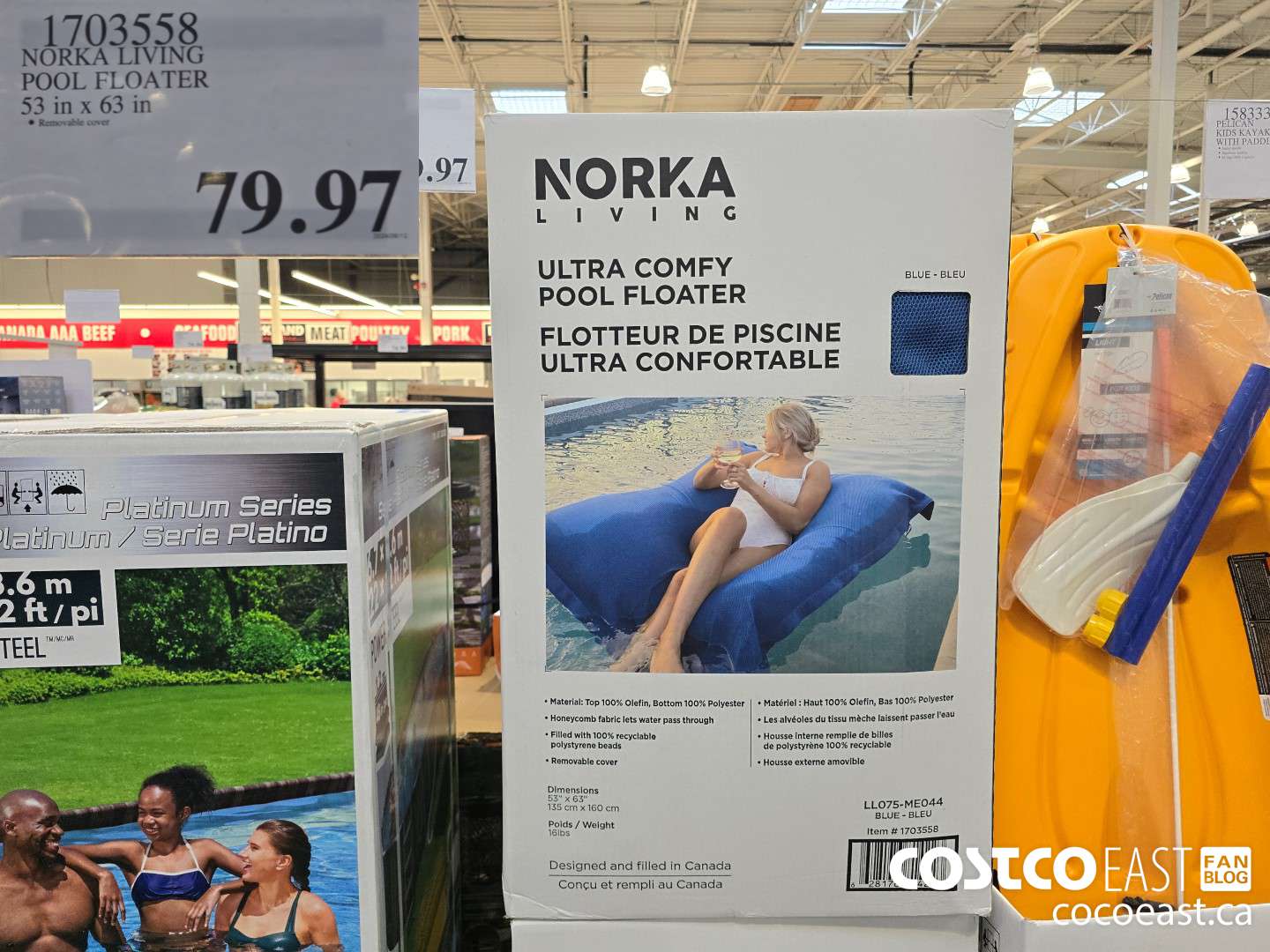 1703558 NORKA LIVING POOL FLOATER 53 IN X 63 IN $79.97