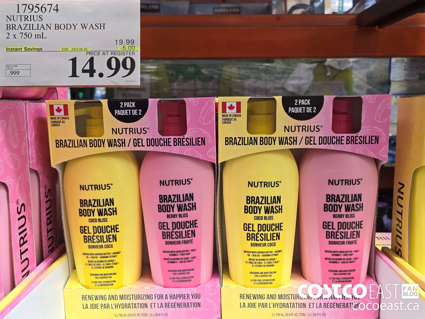 1795674 NUTRIUS BRAZILIAN BODY WASH 2 x 750 mL ($5.00 INSTANT SAVINGS EXPIRES ON 2024-06-30) $14.99