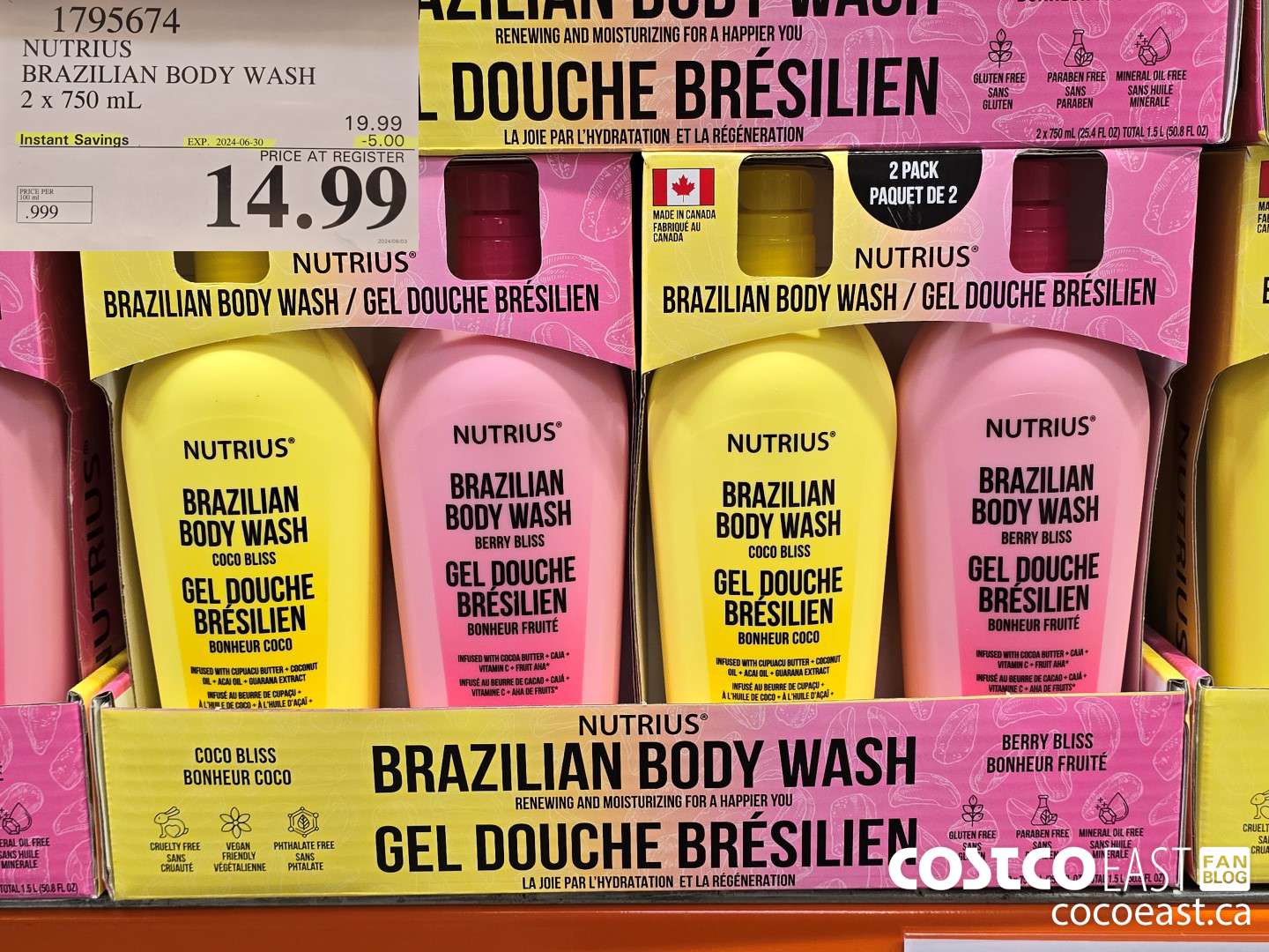 1795674 NUTRIUS BRAZILIAN BODY WASH 2 x 750 mL ($5.00 INSTANT SAVINGS EXPIRES ON 2024-06-30) $14.99