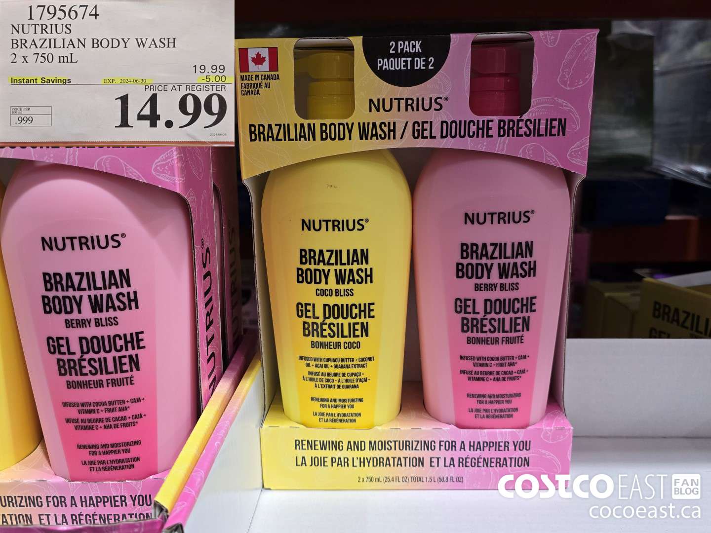 1795674 NUTRIUS BRAZILIAN BODY WASH 2 x 750 mL ($5.00 INSTANT SAVINGS EXPIRES ON 2024-06-30) $14.99