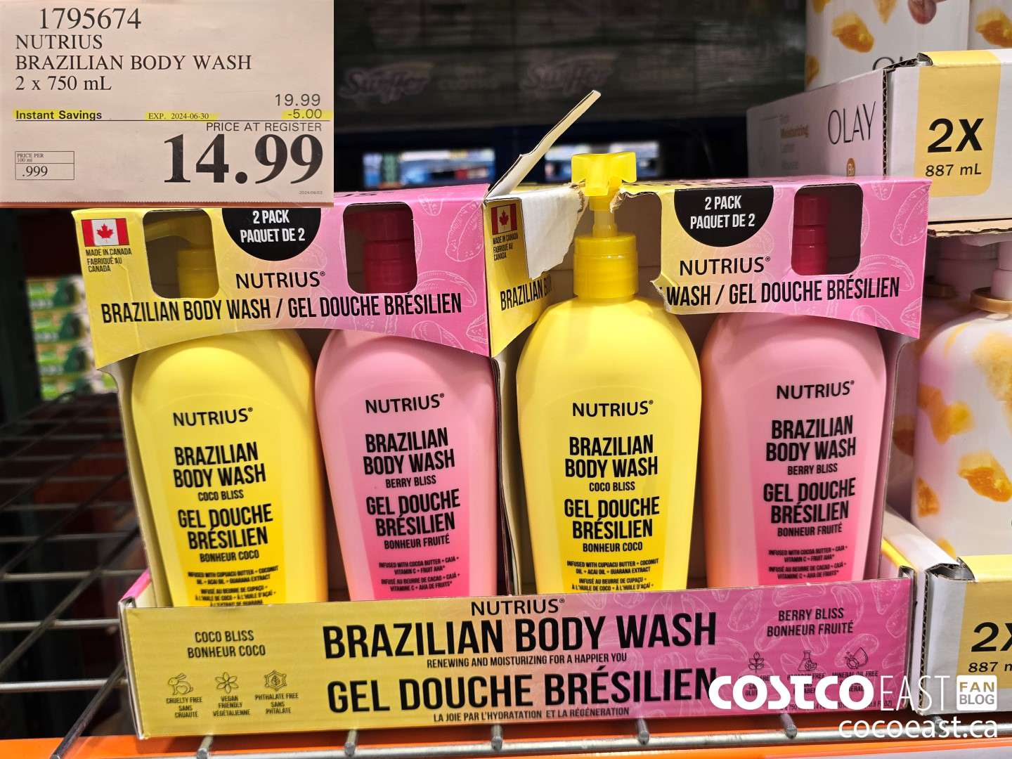 1795674 NUTRIUS BRAZILIAN BODY WASH 2 x 750 mL ($5.00 INSTANT SAVINGS EXPIRES ON 2024-06-30) $14.99