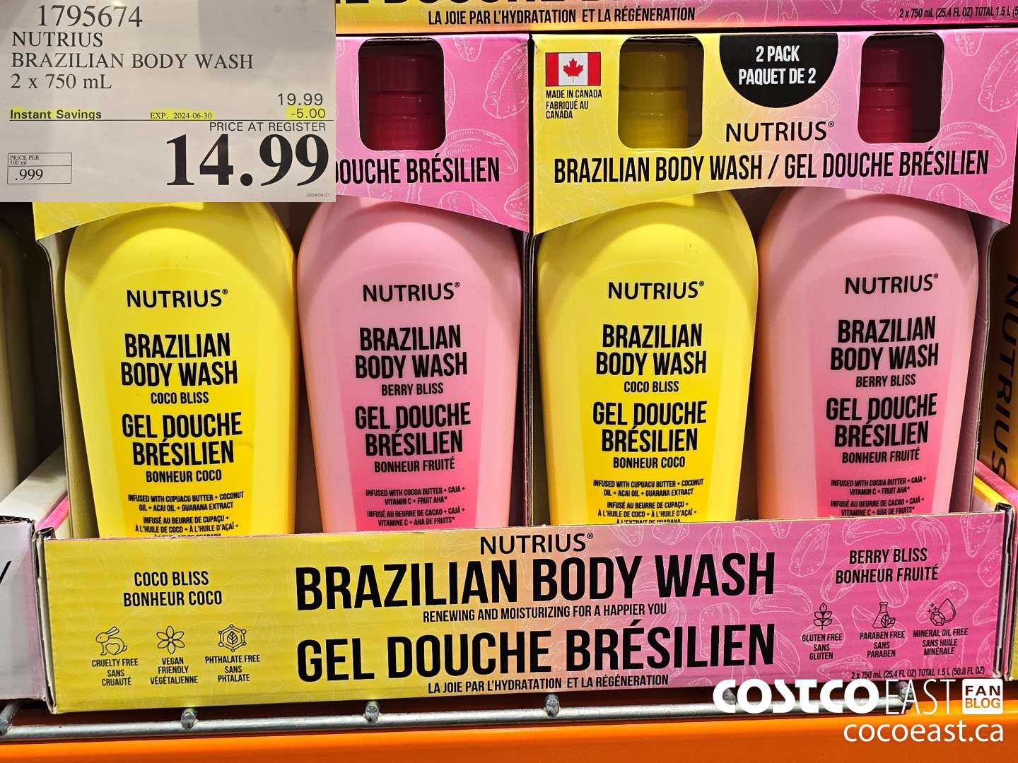 1795674 NUTRIUS BRAZILIAN BODY WASH 2 x 750 mL ($5.00 INSTANT SAVINGS EXPIRES ON 2024-06-30) $14.99
