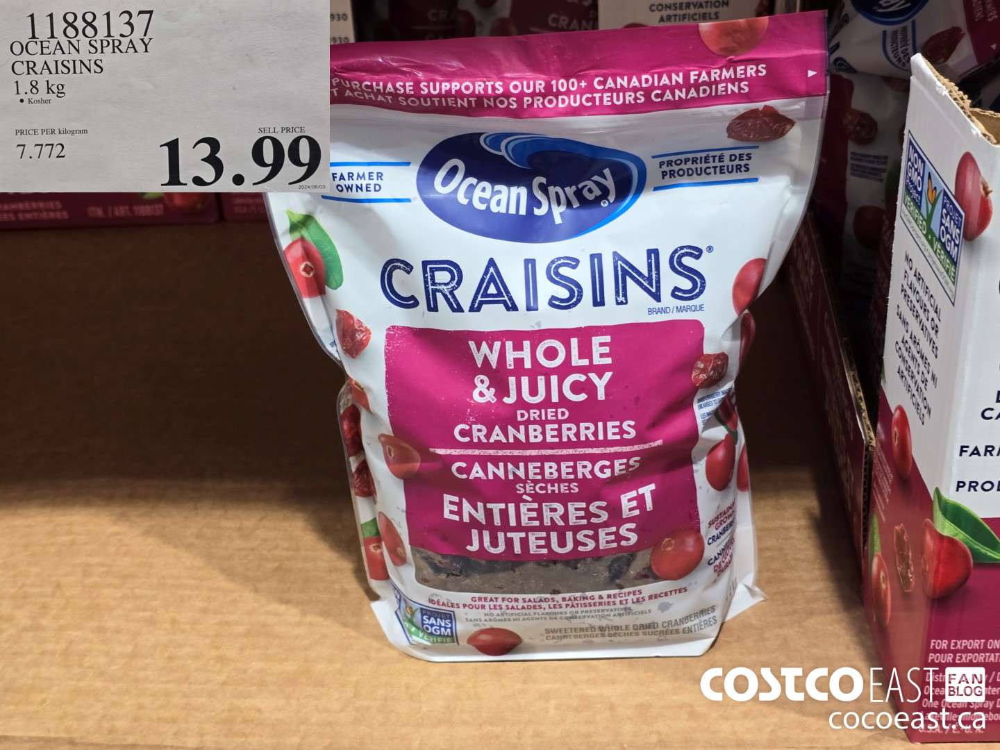 1188137 OCEAN SPRAY CRAISINS 1.8 KG $13.99