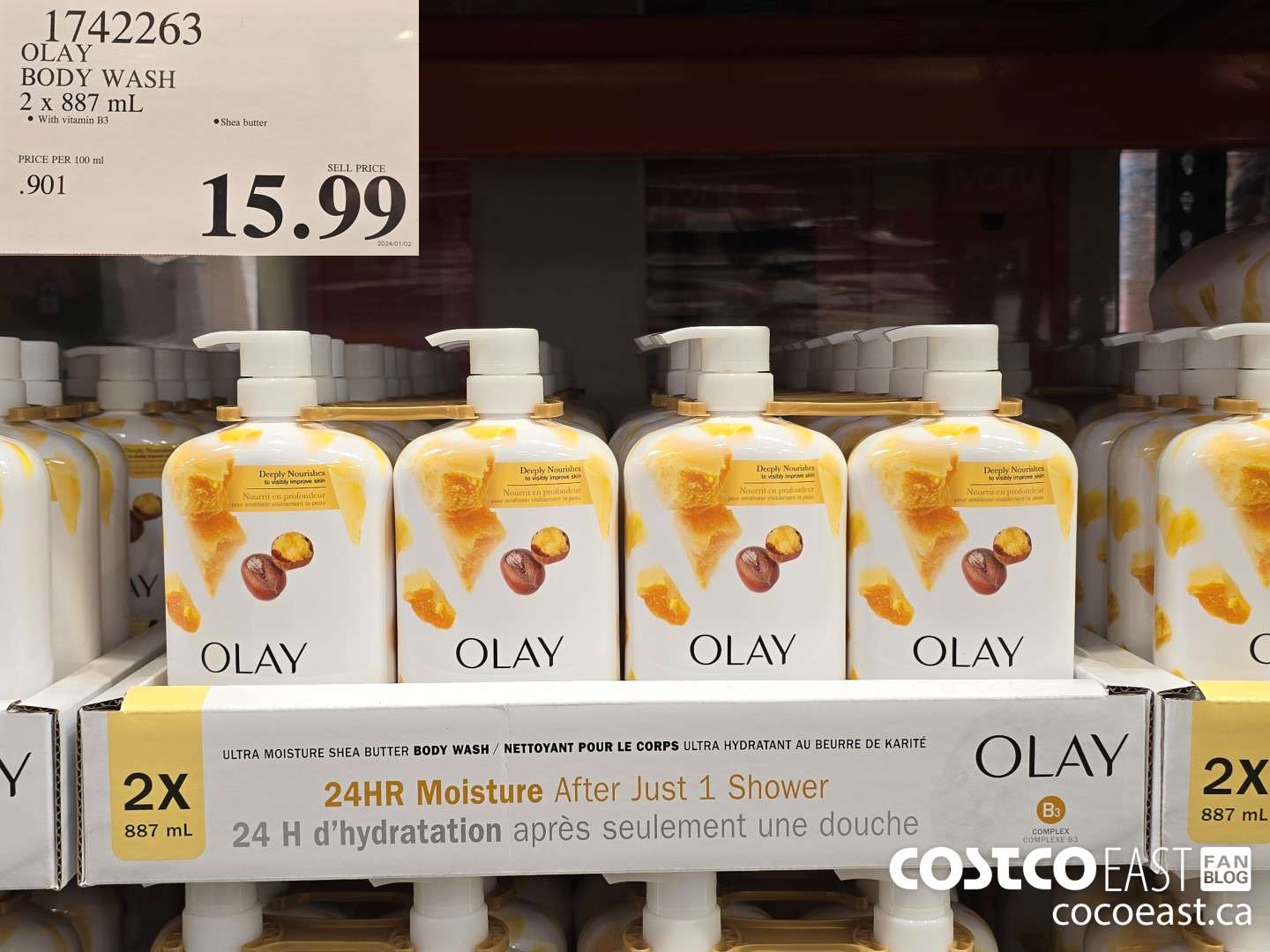 1742263 OLAY BODY WASH 2 X 887 mL $15.99