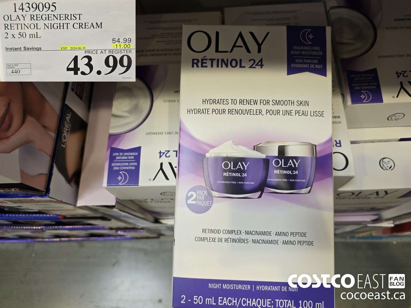 1439095 OLAY REGENERIST RETINOL24 NIGHT CREAM 2 X 50 ML ($11.00 INSTANT SAVINGS EXPIRES ON 2024-06-30) $43.99