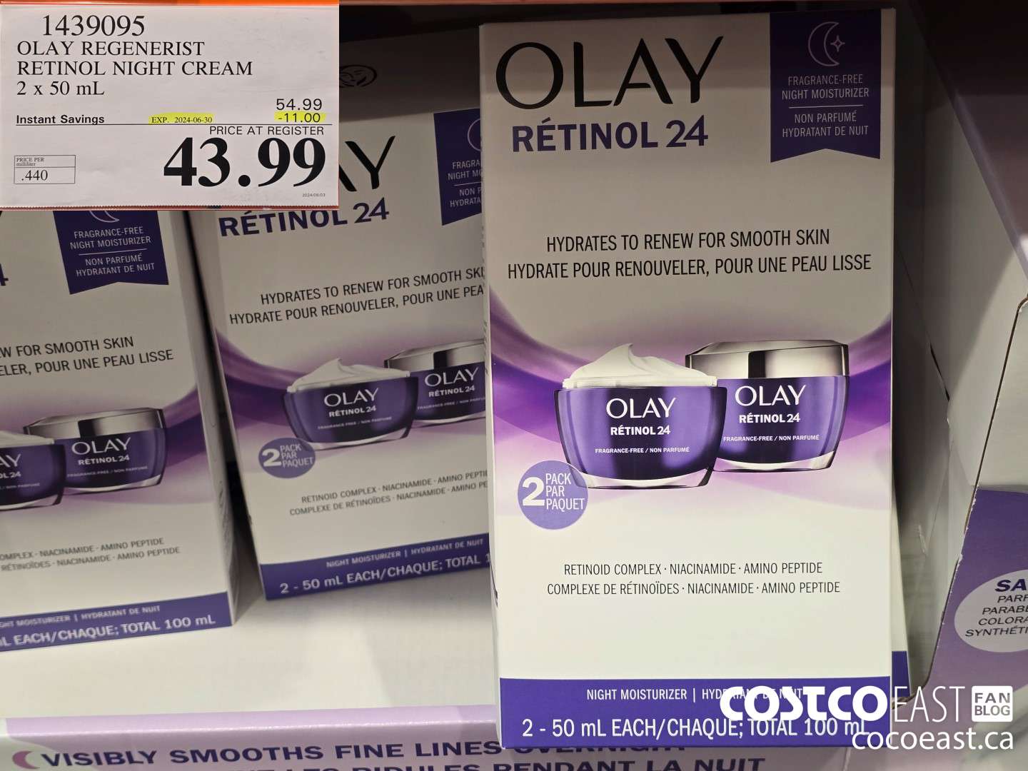 1439095 OLAY REGENERIST RETINOL24 NIGHT CREAM 2 X 50 ML ($11.00 INSTANT SAVINGS EXPIRES ON 2024-06-30) $43.99