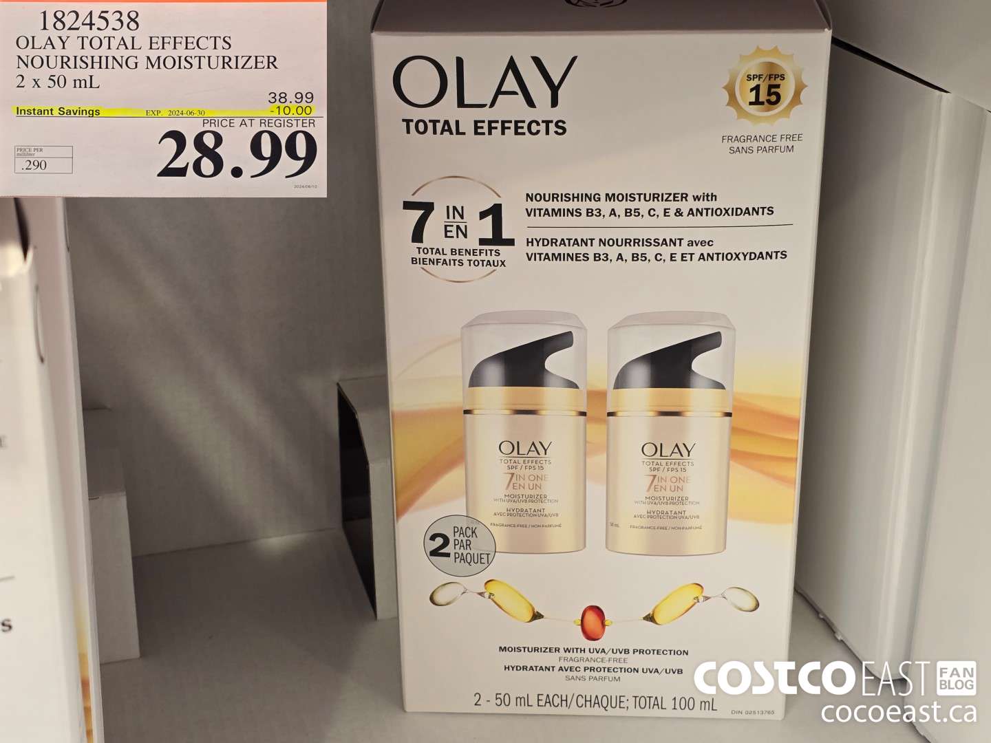 1824538 OLAY TOTAL EFFECTS NOURISHING MOISTURIZER 2 x 50 mL 29.99 ($10.00 INSTANT SAVINGS EXPIRES ON 2024-06-30) $29.99