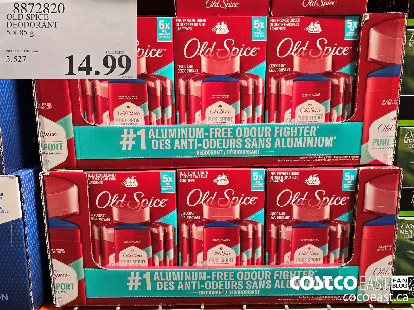 8872820 OLD SPICE DEODORANT 5 X 85G $14.99