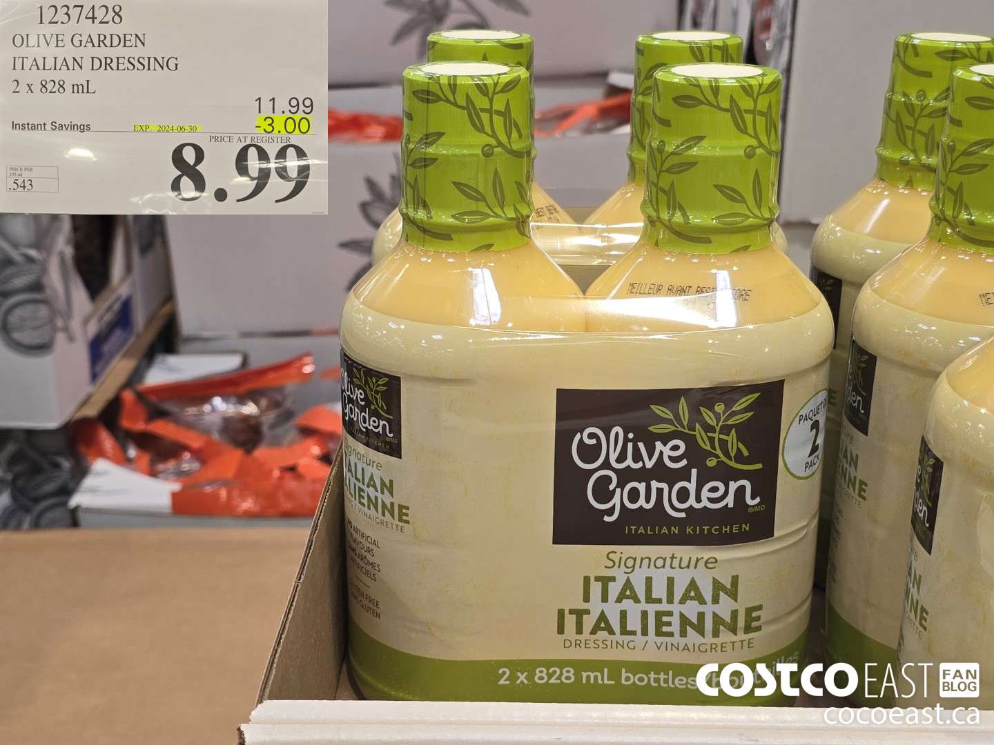1237428 OLIVE GARDEN ITALIAN DRESSING 2 x 828 mL ($3.00 INSTANT SAVINGS EXPIRES ON 2024-06-30) $8.99