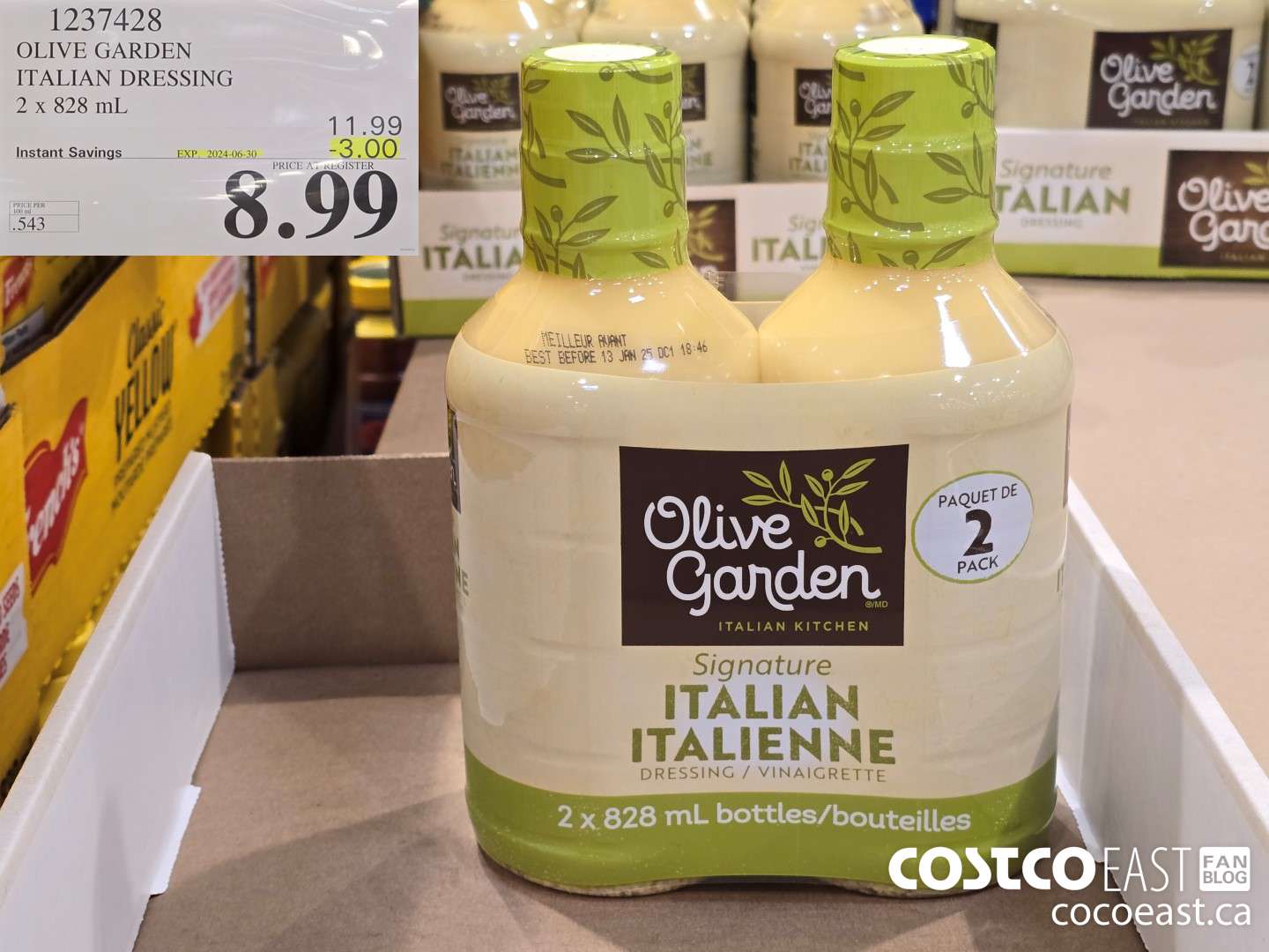 1237428 OLIVE GARDEN ITALIAN DRESSING 2 x 828 mL ($3.00 INSTANT SAVINGS EXPIRES ON 2024-06-30) $8.99