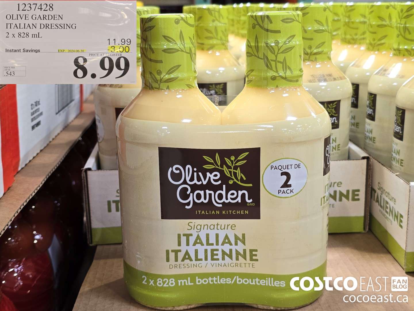 1237428 OLIVE GARDEN ITALIAN DRESSING 2 x 828 mL ($3.00 INSTANT SAVINGS EXPIRES ON 2024-06-30) $8.99