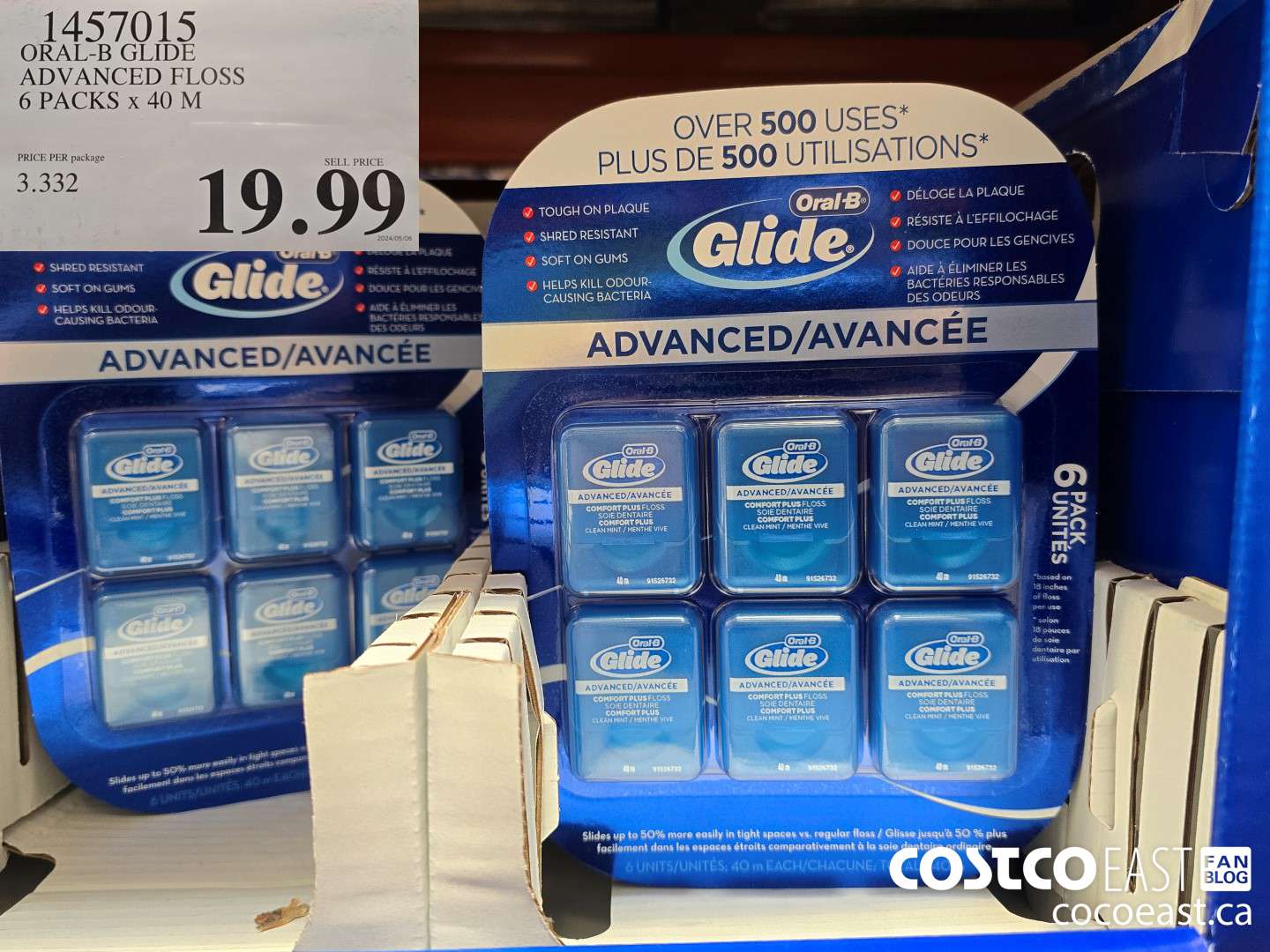 1457015 ORAL-B GLIDE ADVANCED FLOSS 6 PACKS X 40 M $19.99