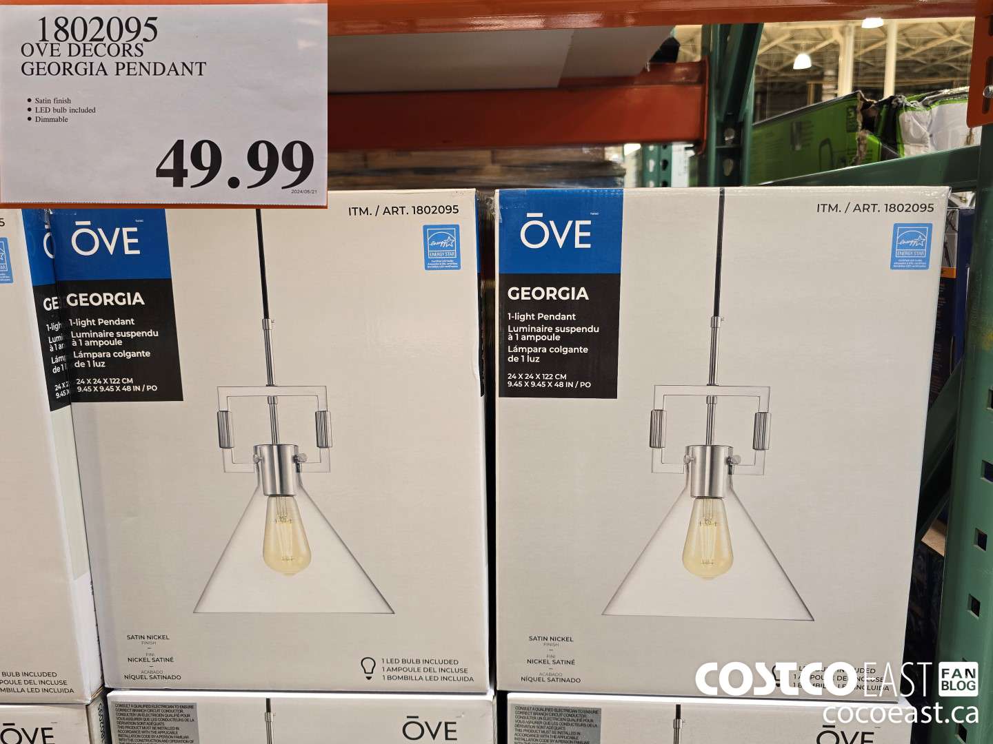 1802095 OVE DECORS GEORGIA PENDANT $49.99