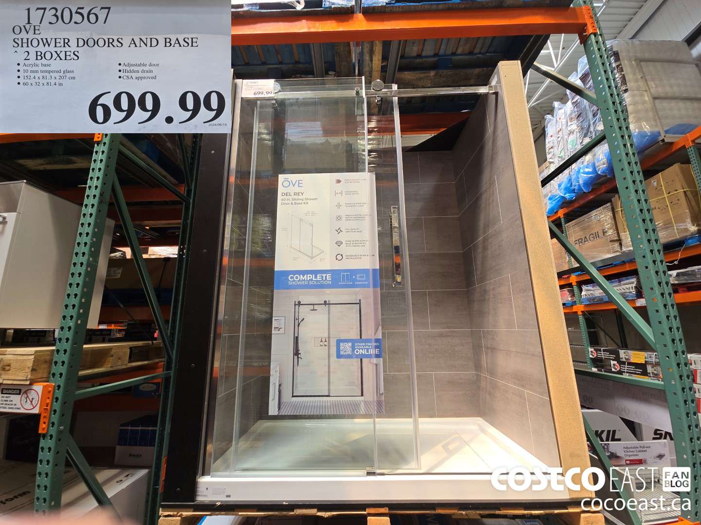 1730567 OVE SHOWER DOORS AND BASE 2 BOXES $699.99