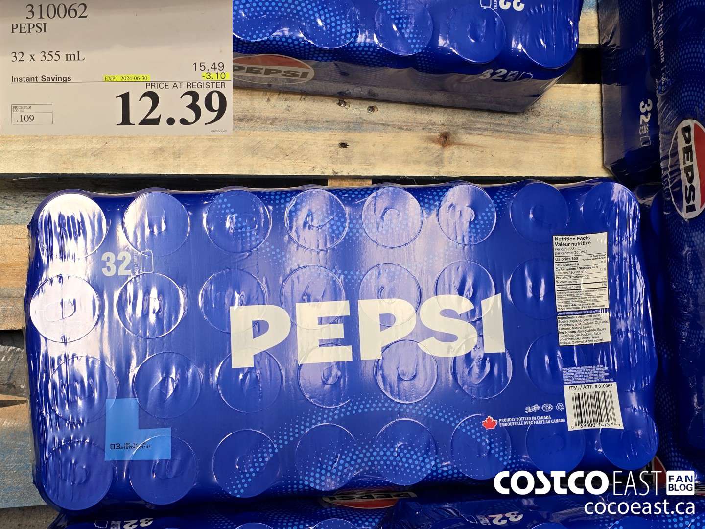 310062 PEPSI 32 X 355 ML ($3.10 INSTANT SAVINGS EXPIRES ON 2024-06-30) $12.39