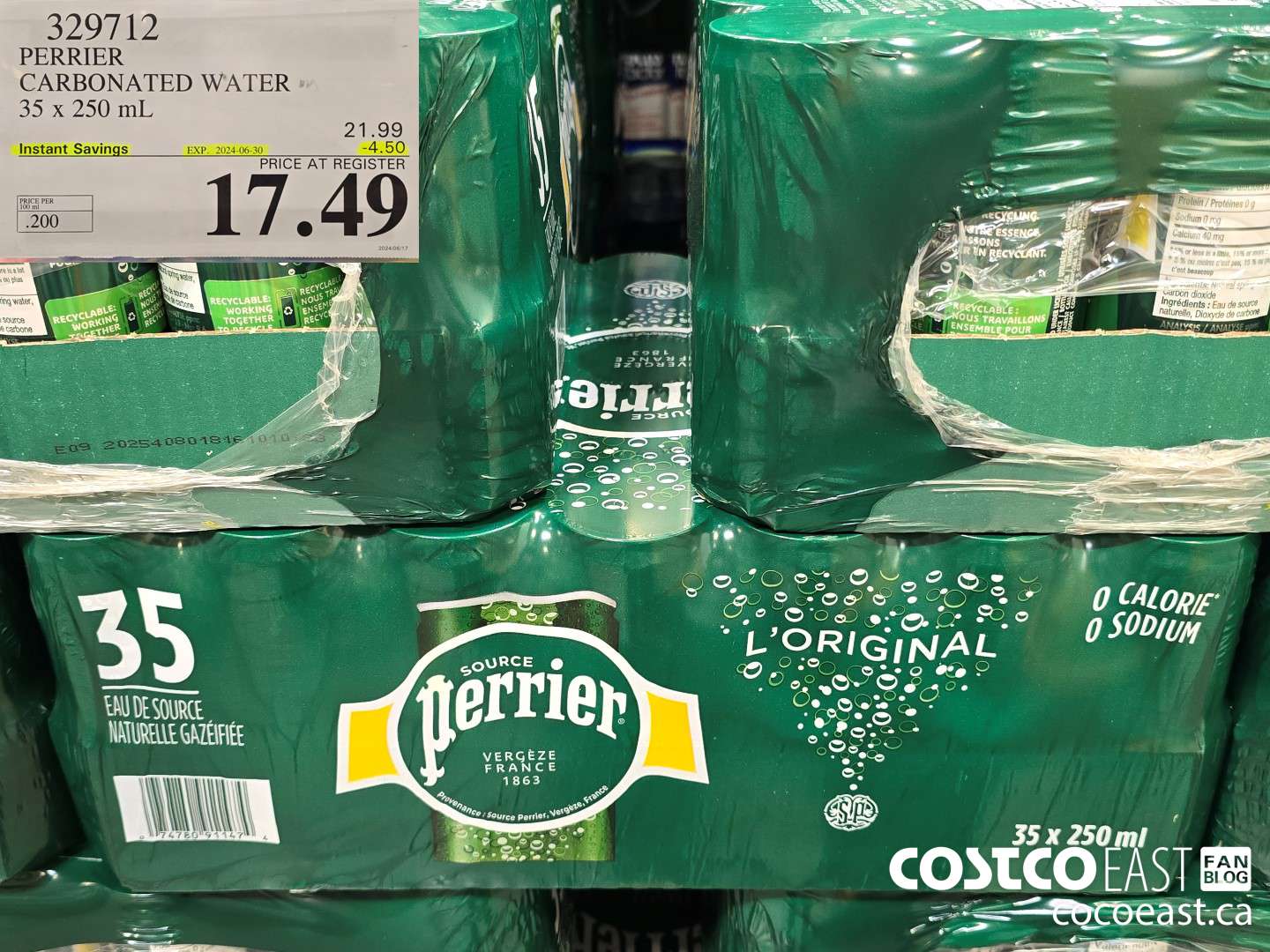 329712 PERRIER CARBONATED WATER 35 X 250 ML ($4.50 INSTANT SAVINGS EXPIRES ON 2024-06-30) $17.49
