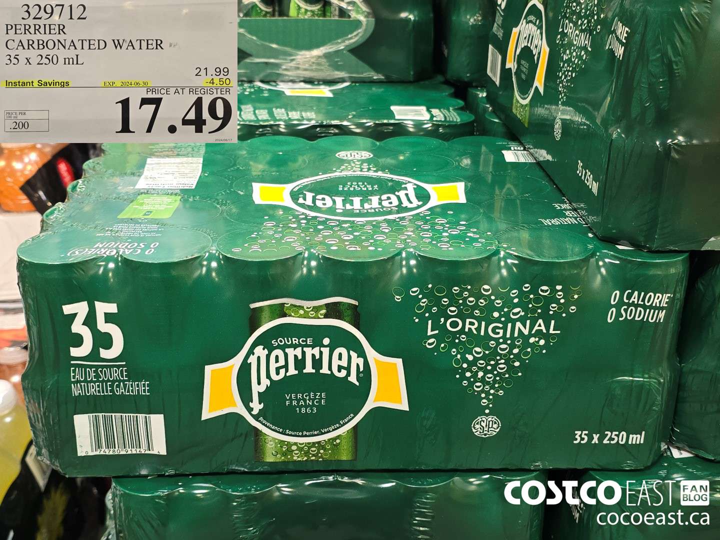 329712 PERRIER CARBONATED WATER 35 X 250 ML ($4.50 INSTANT SAVINGS EXPIRES ON 2024-06-30) $17.49