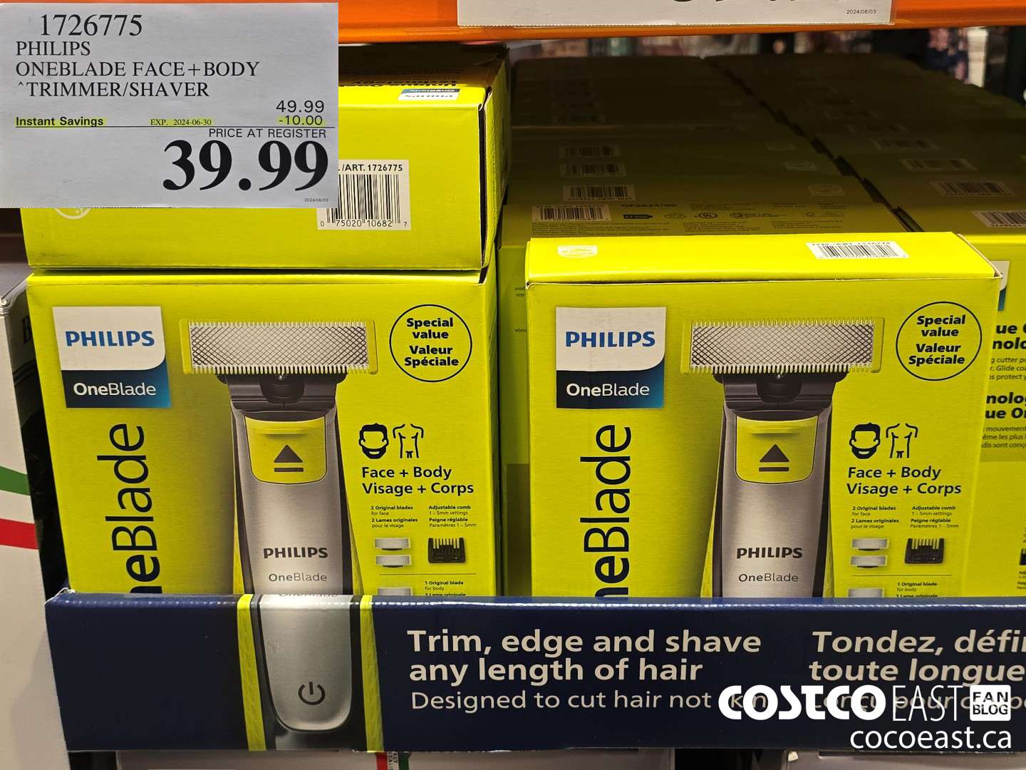 1726775 PHILIPS ONEBLADE FACE+ BODY TRIMMER/SHAVER ($10.00 INSTANT SAVINGS EXPIRES ON 2024-06-30) $39.99