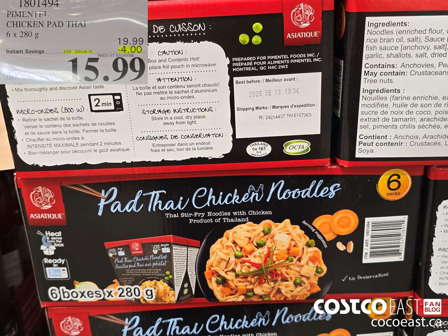1801494 PIMENTEL CHICKEN PAD THAI 6 x 280 g ($4.00 INSTANT SAVINGS EXPIRES ON 2024-06-30) $15.99