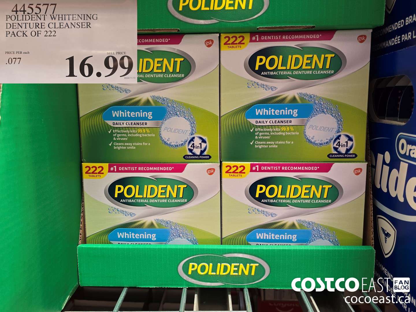 445577 POLIDENT WHITENING DENTURE CLEANSER PACK OF 222 $16.99