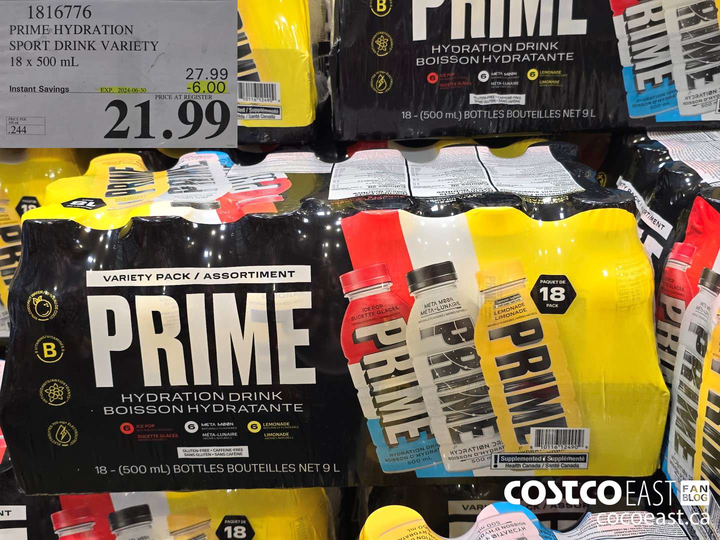 1816776 PRIME HYDRATION SPORT DRINK VARIETY 18 x 500 mL ($6.00 INSTANT SAVINGS EXPIRES ON 2024-06-30) $21.99