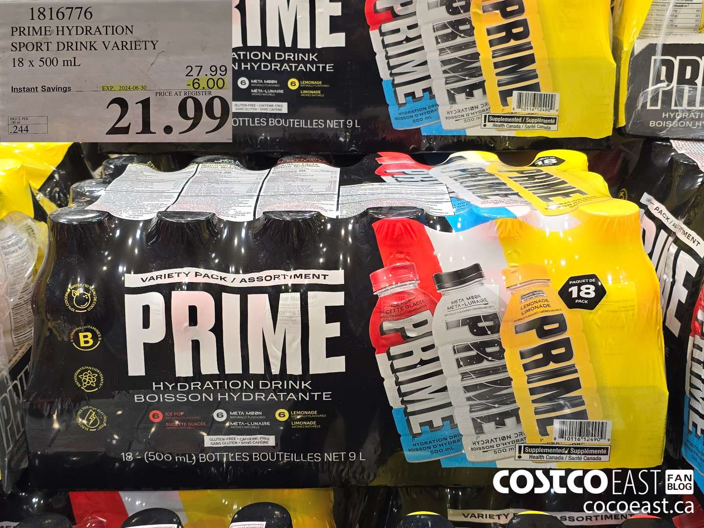 1816776 PRIME HYDRATION SPORT DRINK VARIETY 18 x 500 mL ($6.00 INSTANT SAVINGS EXPIRES ON 2024-06-30) $21.99