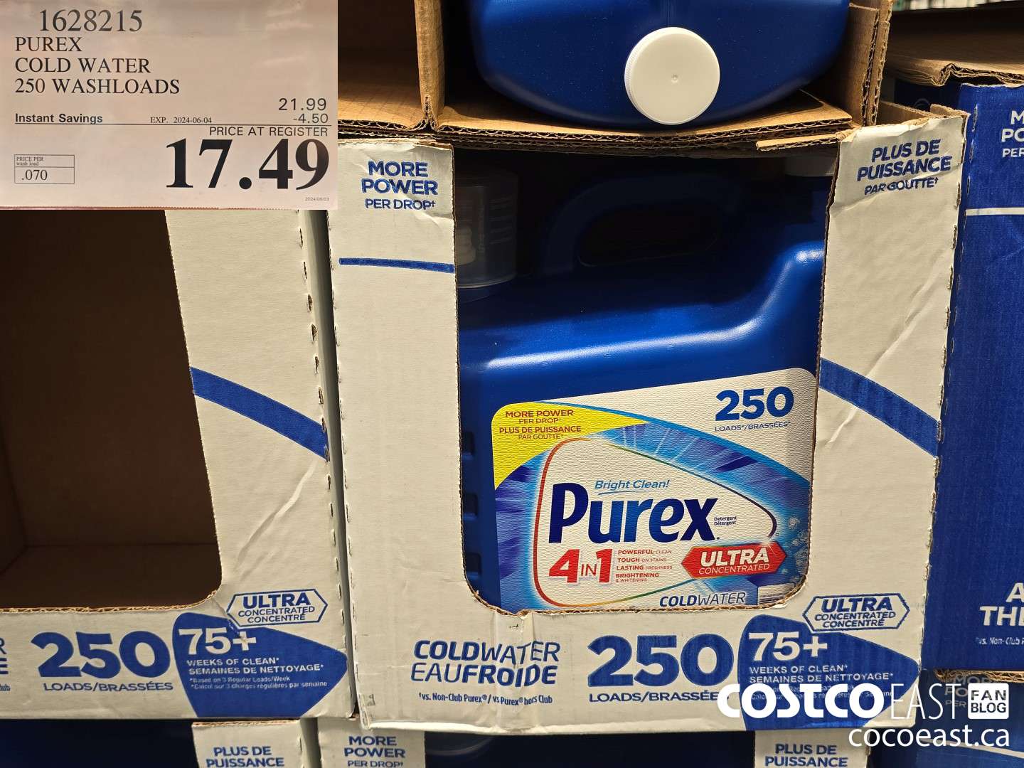 1628215 PUREX COLD WATER 250 washloads ($4.50 INSTANT SAVINGS EXPIRES ON 2024-06-04) $17.49