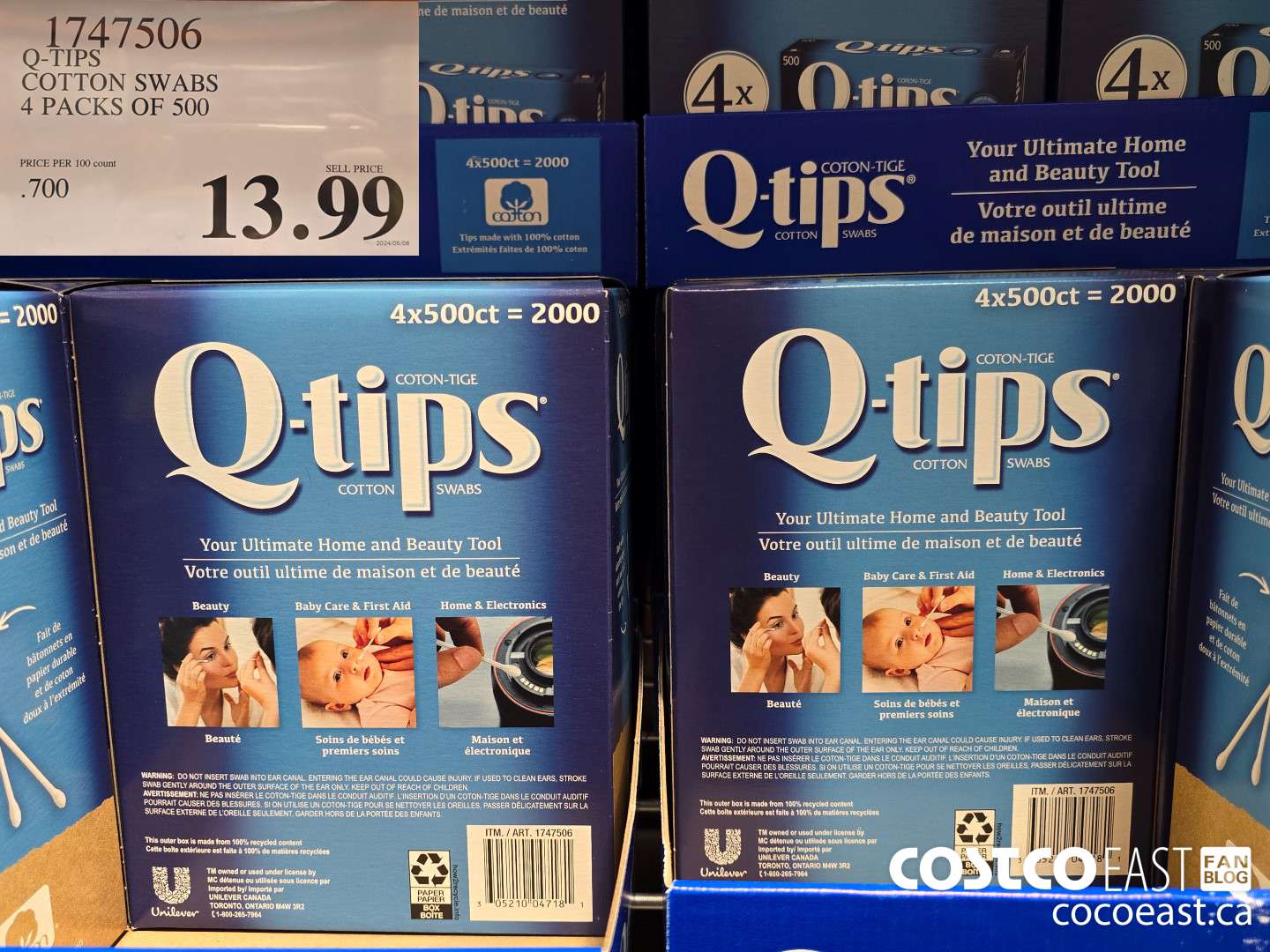 1747506 Q-TIPS COTTON SWABS 4 PACKS OF 500 $13.99