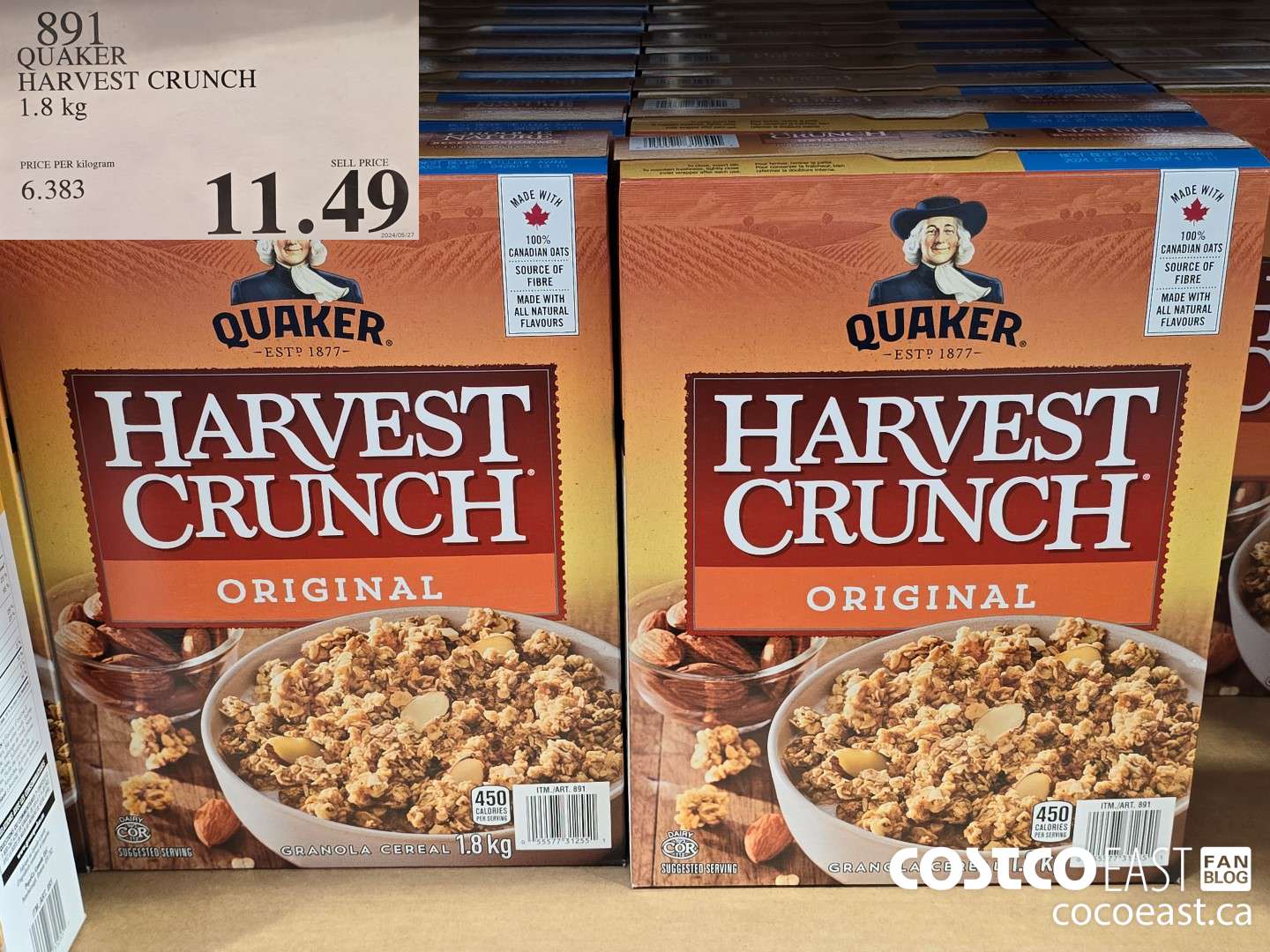891 QUAKER HARVEST CRUNCH 1.8 kg $11.49
