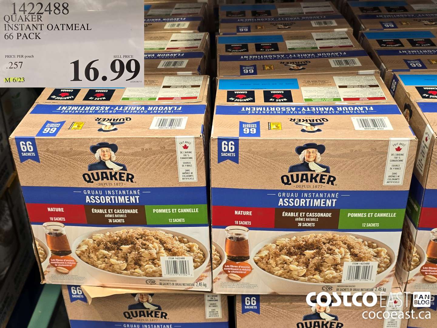1422488 QUAKER INSTANT OATMEAL 66 PACK $16.99