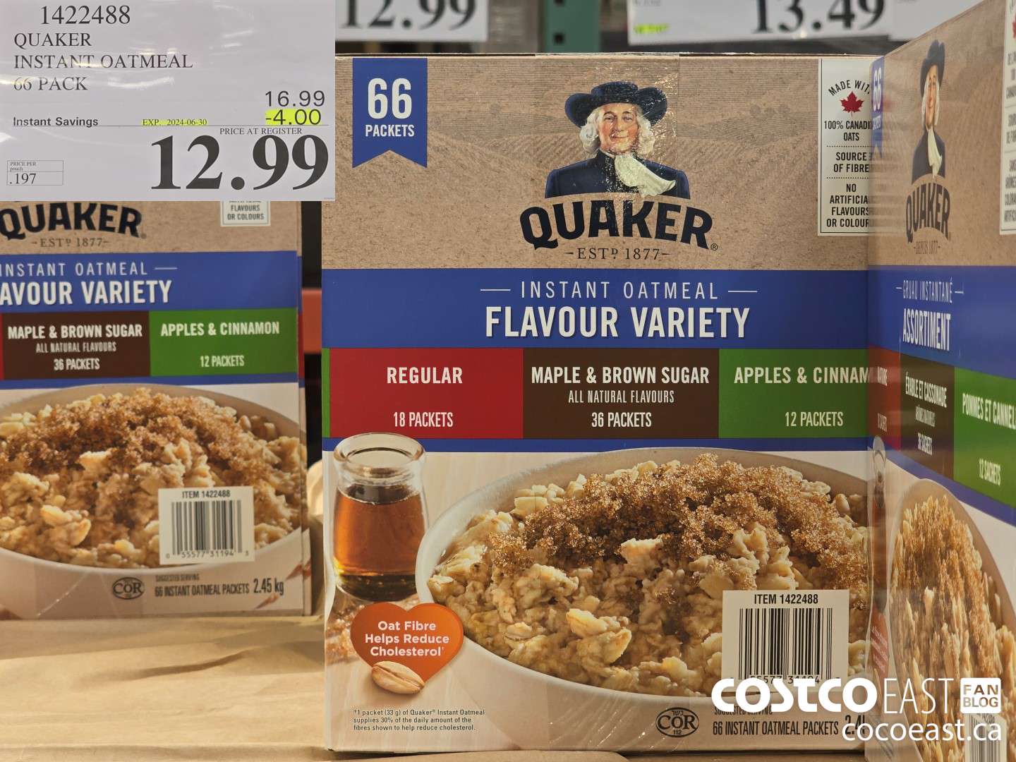 1422488 QUAKER INSTANT OATMEAL 66 PACK ($4.00 INSTANT SAVINGS EXPIRES ON 2024-06-30) $12.99